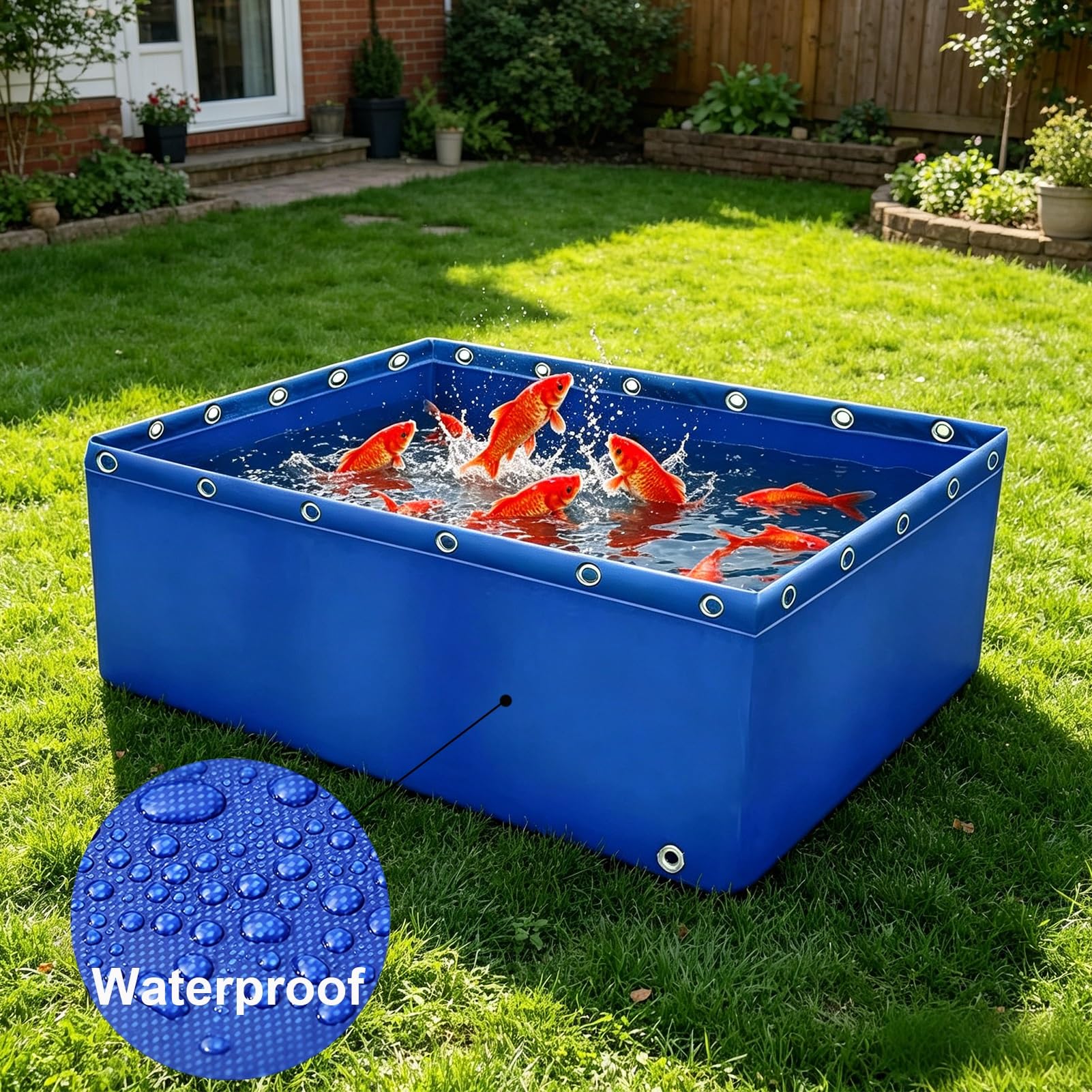 Tanque De Acuario Plegable para Peces, Estanque Rectangular Azul De Lona sobre El Suelo con Válvula De Drenaje, Piscina Portátil para Cría De Koi, Tanque De Peces Dorados(2x1x1.2m)
