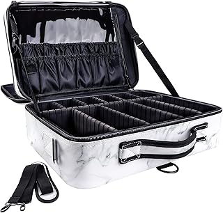 GZCZ Large Travel Makeup Bag PU Leather Cosmetic Case Organizer 16" Professional Makeup Train Case with Adjustable Divider...