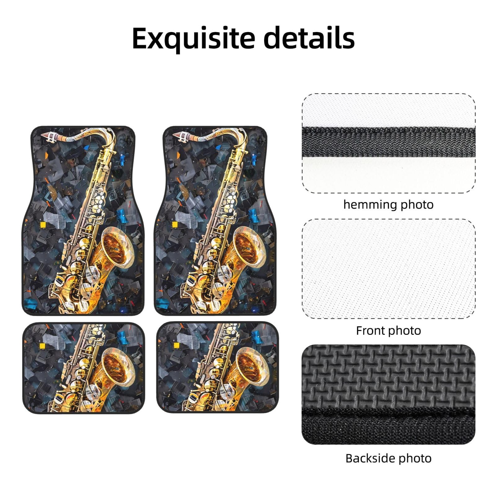 Set di tappetini per auto divertenti con motivo a sassofono jazz, musica artistica, set da 4 pezzi - Tappetini per auto, accessori per auto anteriori e posteriori