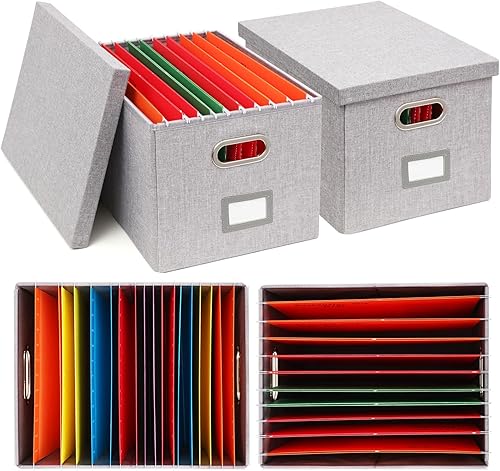 Miniatura 1 de Amylove Caja organizadora de almacenamiento de archivos de 2 piezas para cartas legales plegables de lino, archivadores de archivos, almacenamiento