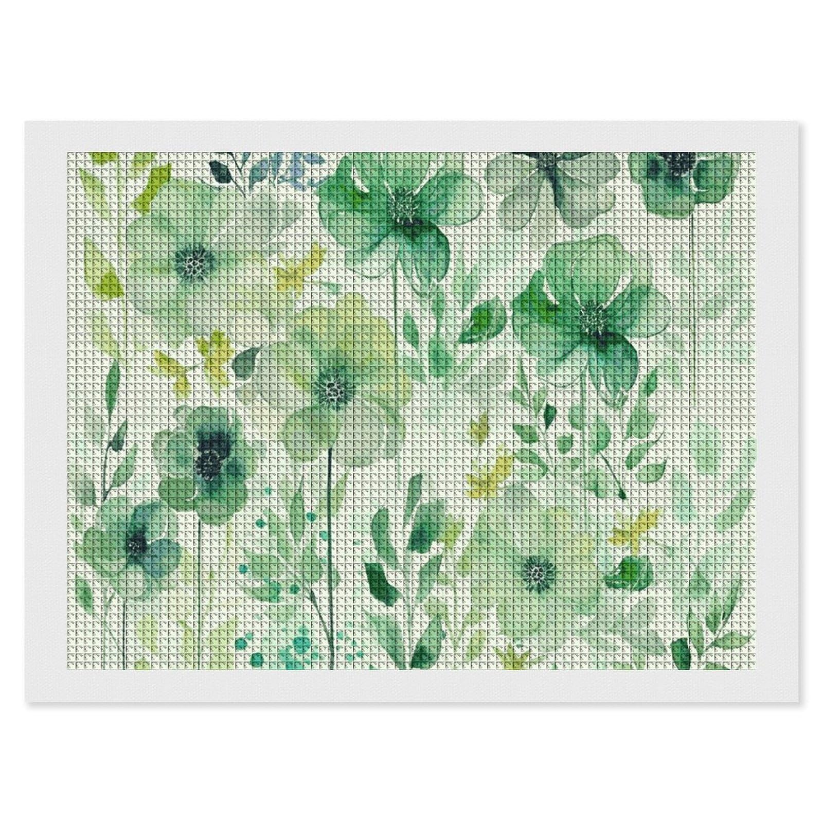 Diamond Painting Kits for Adults - DIY Diamond Art Kits for Beginners - Full 5D Paint Drill Diamond Dots Paintings- Watercolor Green Flowers Diamonds Pictures Gem Art And Craft Wall Decor 12"x16"