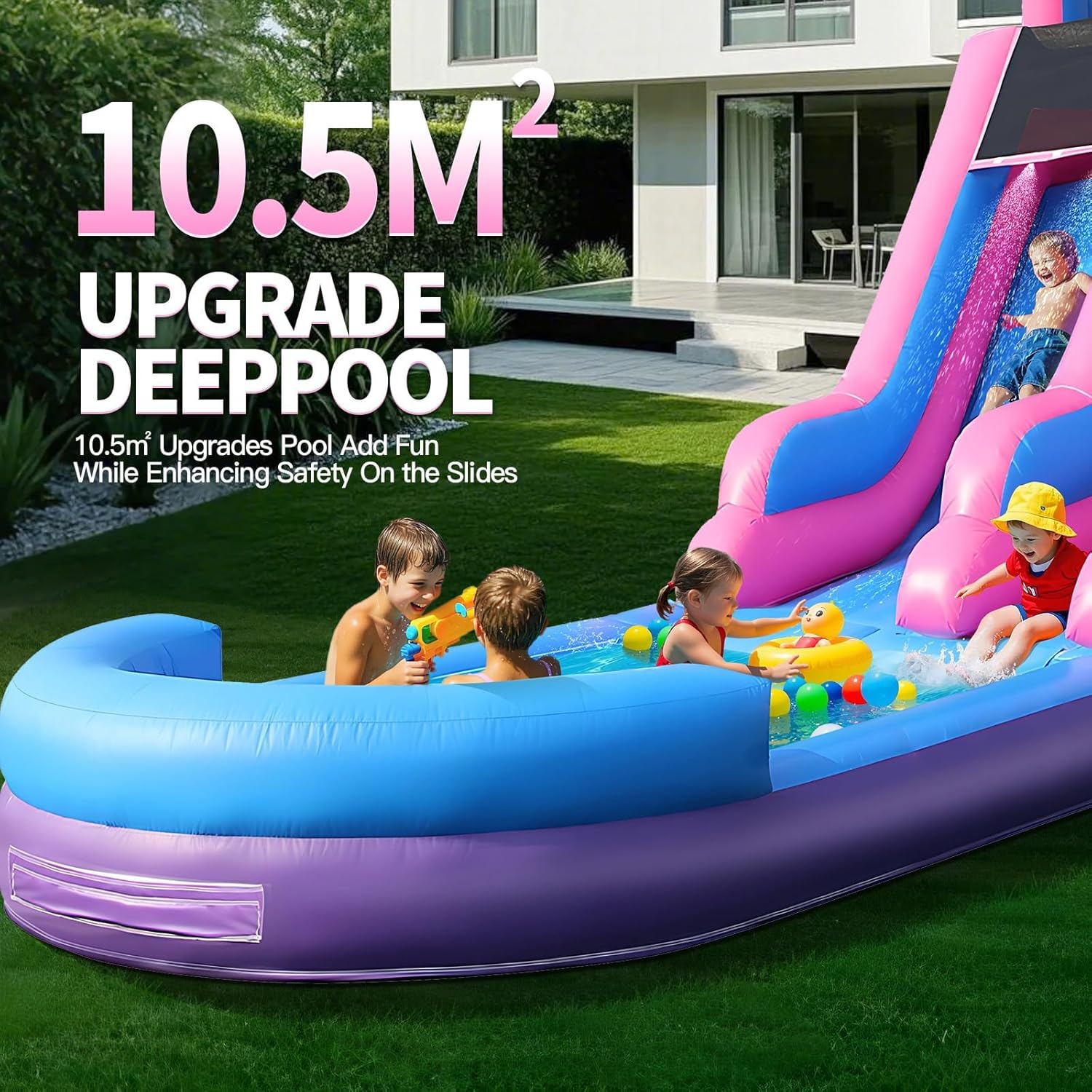 26.2FT Big Commercial Inflatable Grade Water Slide Swimming Pool, 100% PVC Waterslide with 1100W Blower, Basketball Hoop, Airtight Water Pool, 26.2x9.8x17.4FT, Wet Dry Use, Summer Fun