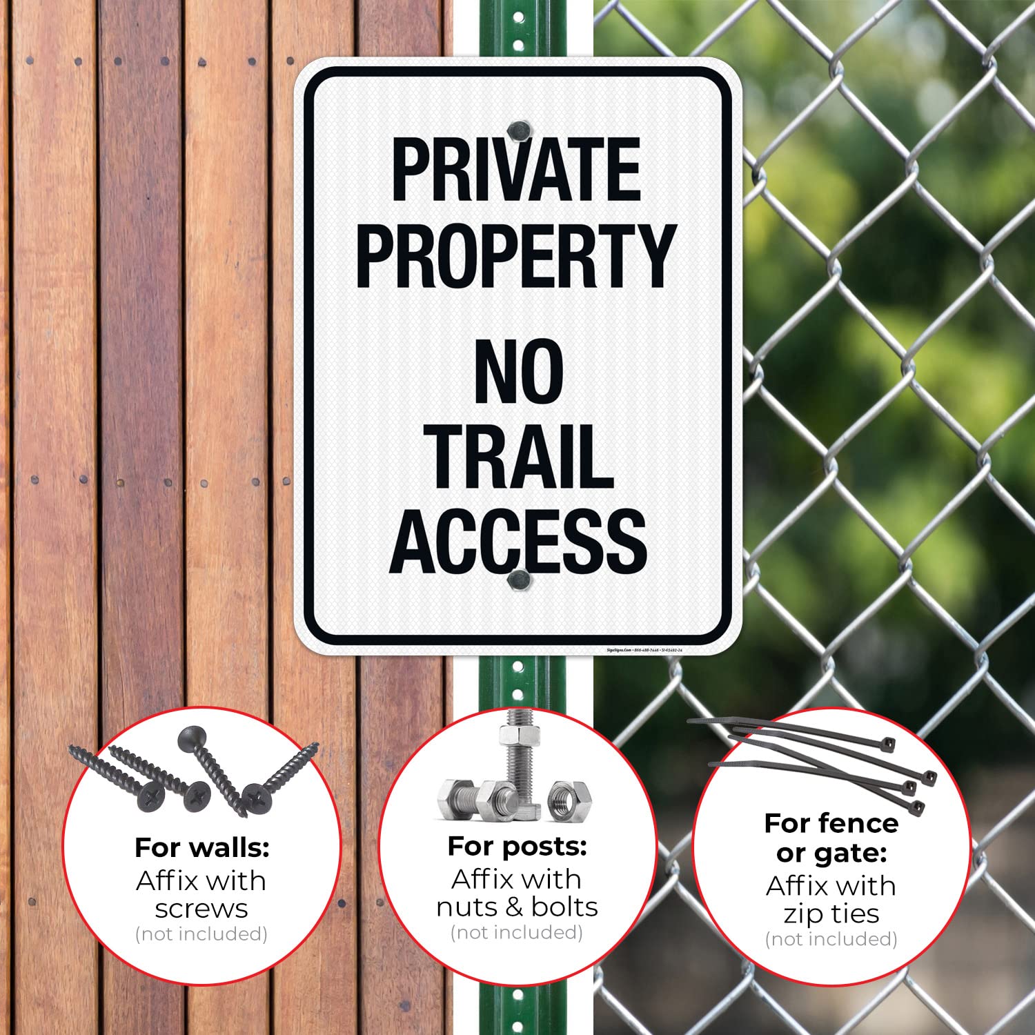 Private Property No Trail Access Sign, 18x24 Inches, 3M EGP Reflective .080 Aluminum, Fade Resistant, Made in USA