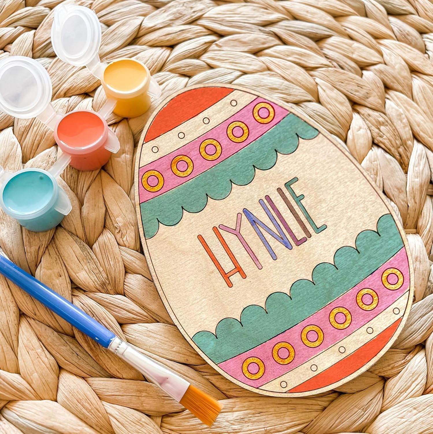 Personalized Easter Egg Paint Kit with Name, Custom DIY Wooden Painting Crafts Set for Kids, Easter Egg Decorating Basket Stuffer, Children’s Easter Games for Family