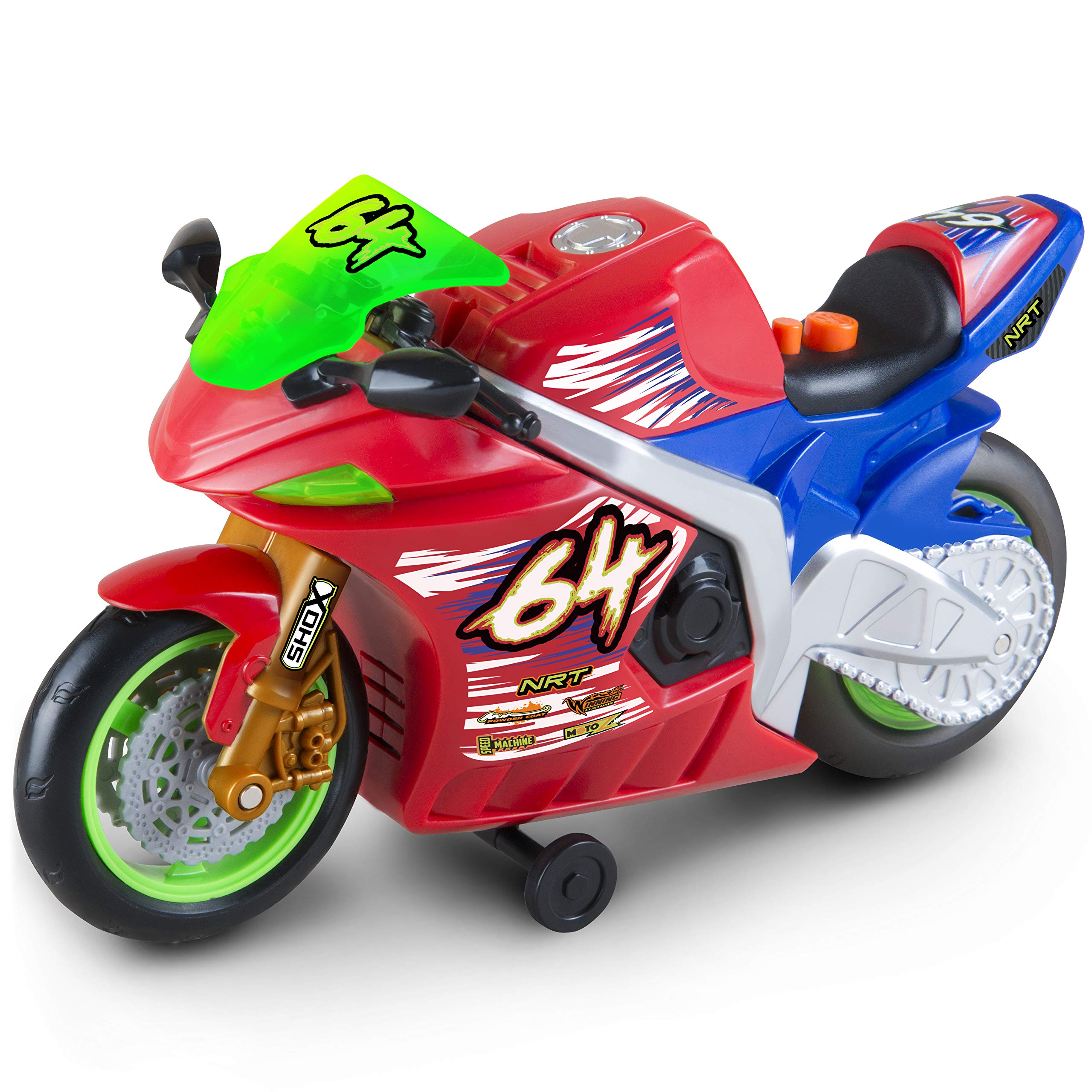 Nikko 20031 Road Rippers Wheelie motocykl wyścigowy porusza się po naciśnięciu przycisku, przednie koło unosi się, świecące koła, efekty świetlne i dźwiękowe, łącznie z bateriami, dla dzieci od 3 lat,