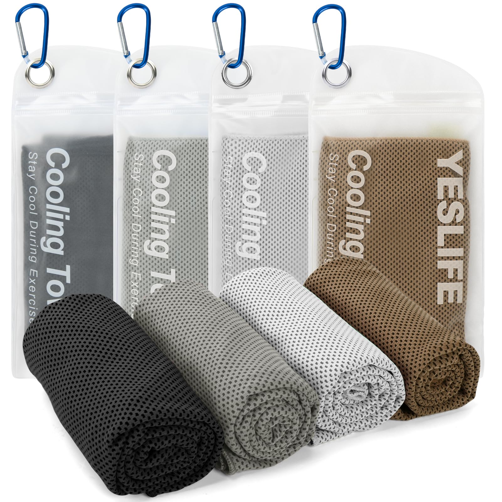 YESLIFE 4-Pack Cooling Towels (40"x 12"), Cooling Neck Wraps, Ice Towel