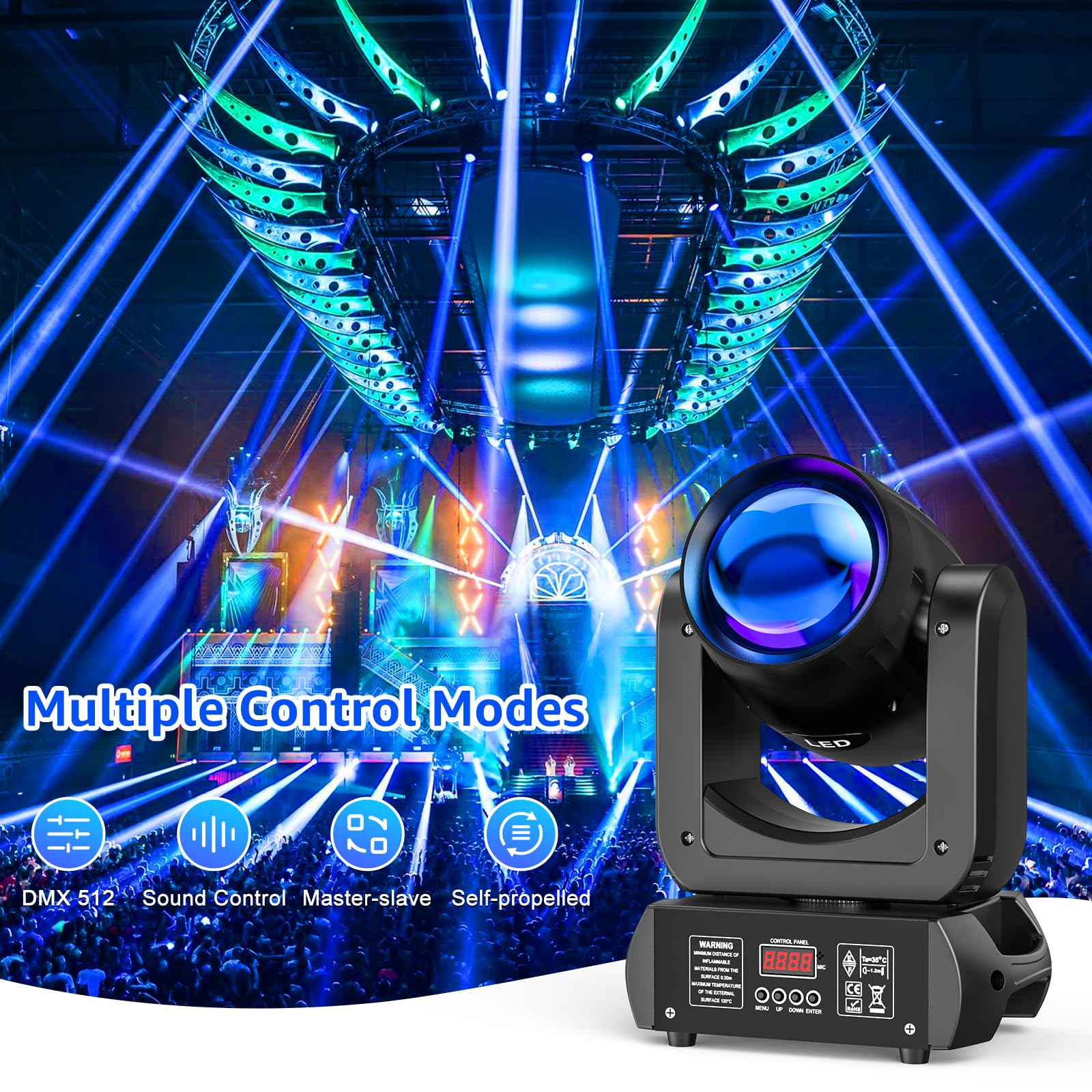 2 unità 150W Teste Mobili LED Luci da palco con testa mobile gobo spot a fascio illuminazione a lavaggio prisma a 18 facce attivata dal suono rotante per feste, matrimoni, chiese, dal vivo