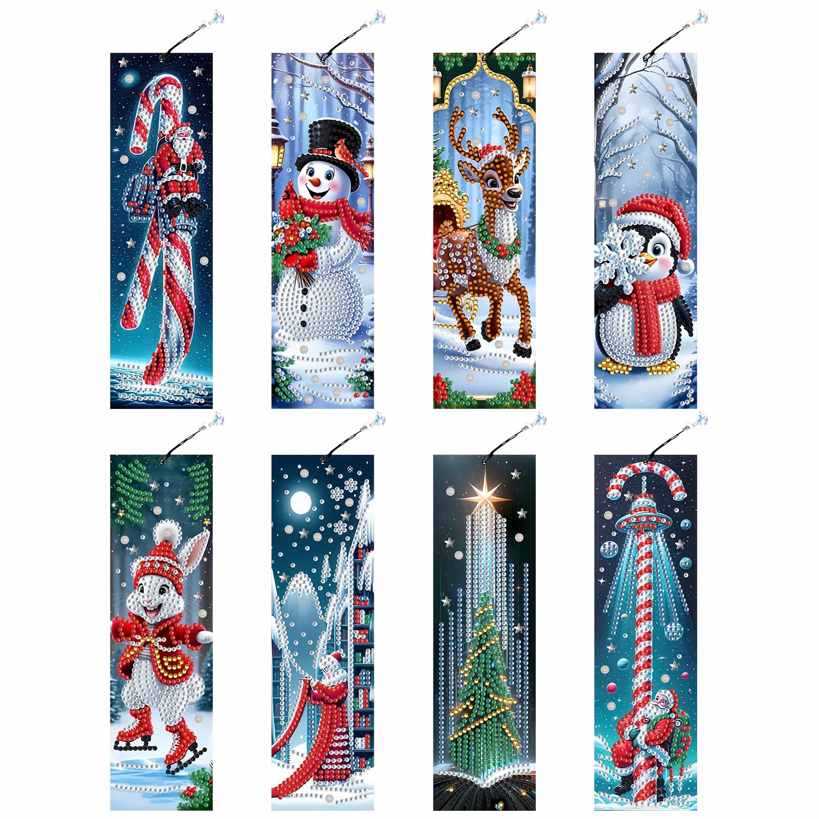 Aukojoy 8 Pieces Christmas Pattern DIY Diamond Bookmark Art Projects Irregular Shaped Diamonds Diamond Painting Art Bookmarks for DIY for Beginners and Adults Craft Supplies