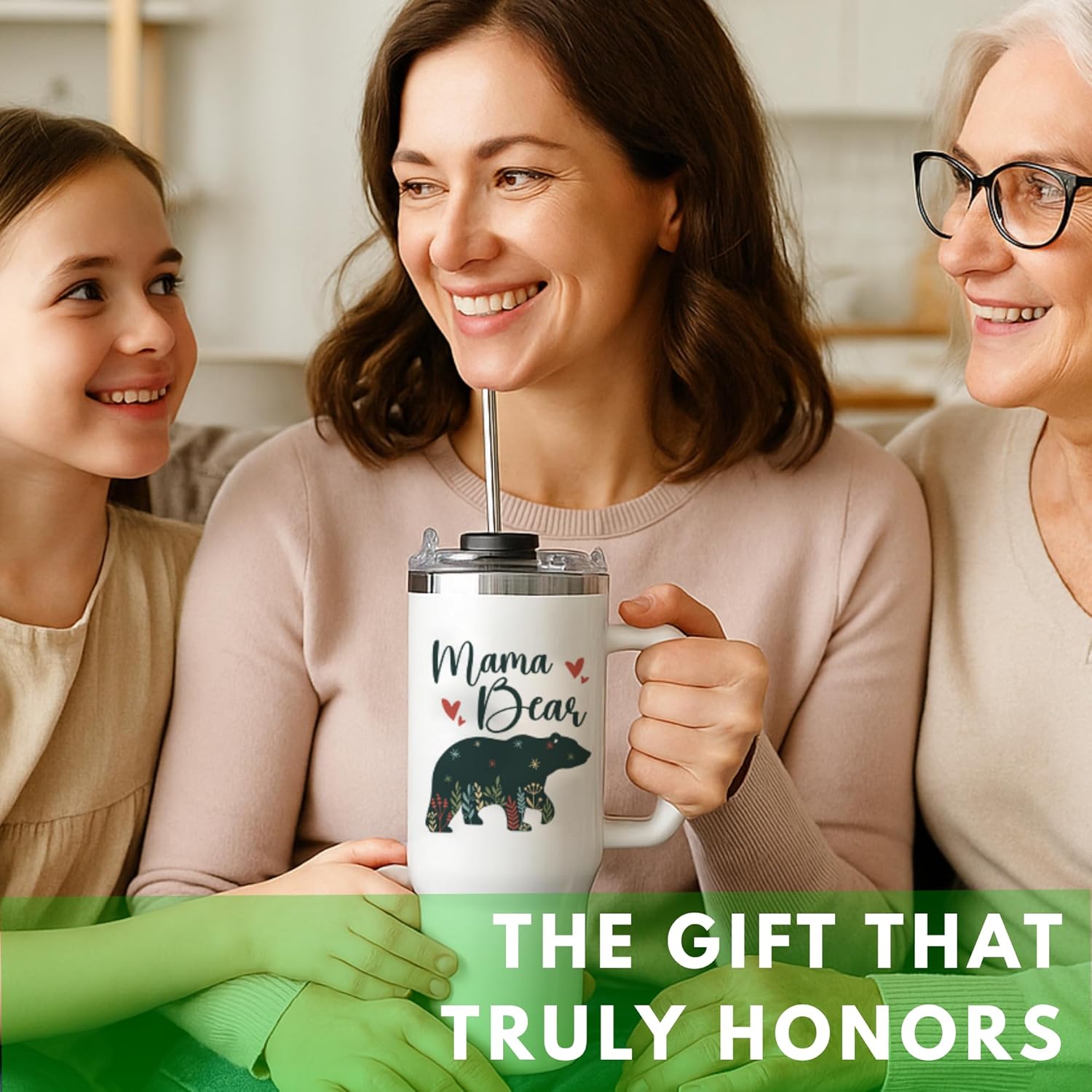 Valentine Gifts For Mom - Mama Bear Tumbler With Handle 40oz - Mama Tumbler, Mommy Gifts from Daughter, Momma Gift, Mommy Coffee Mug, Mom Cup, Momma Bear Birthday Present, Mothers Day Gift Tumblers - Image 3