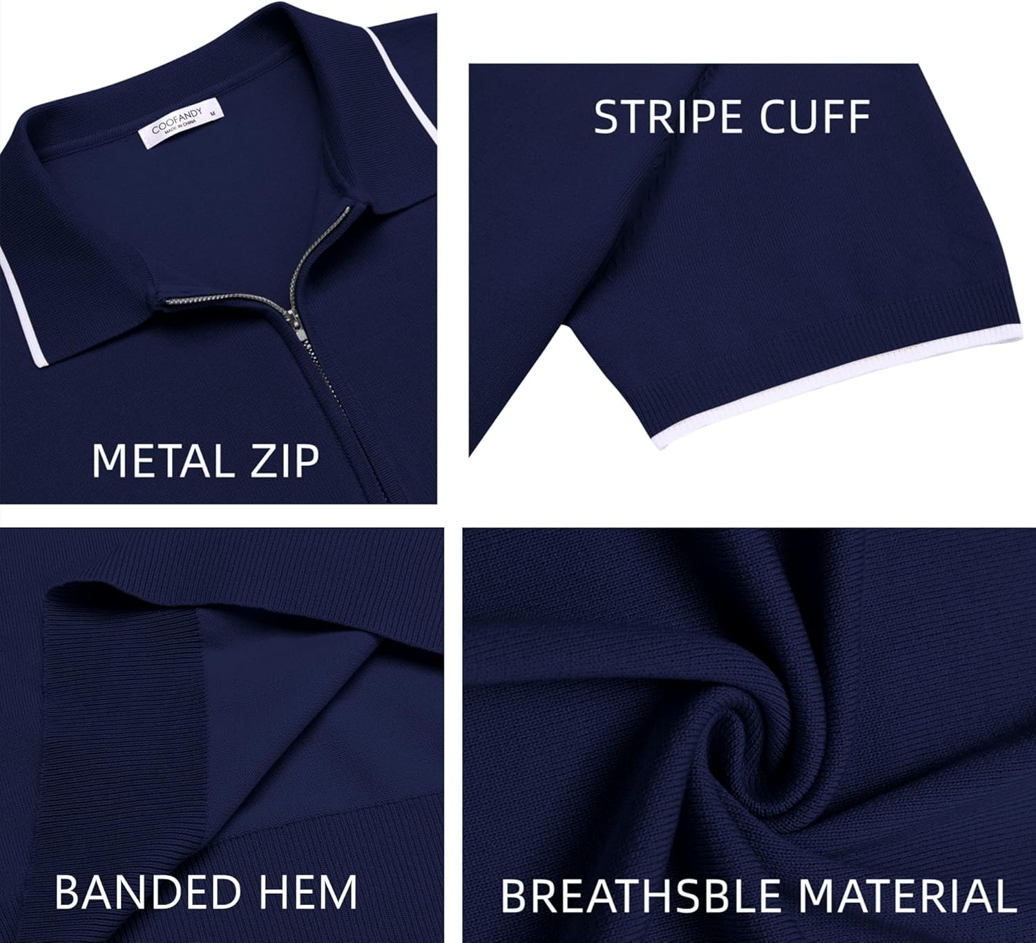 COOFANDY Men's Zipper Polo Shirt Casual Knit Short Sleeve Polo T Shirt Classic Fit Shirts - Image 5