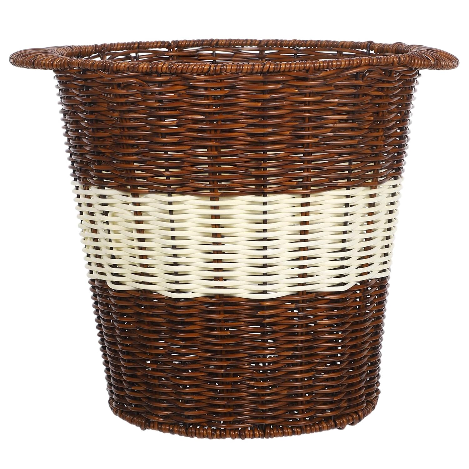 Uonlytech Woven Trash Can Waste Basket Imitation Rattan Plastic Office Desk Bin for Bedroom Kitchen Storage and Conference Room Organization