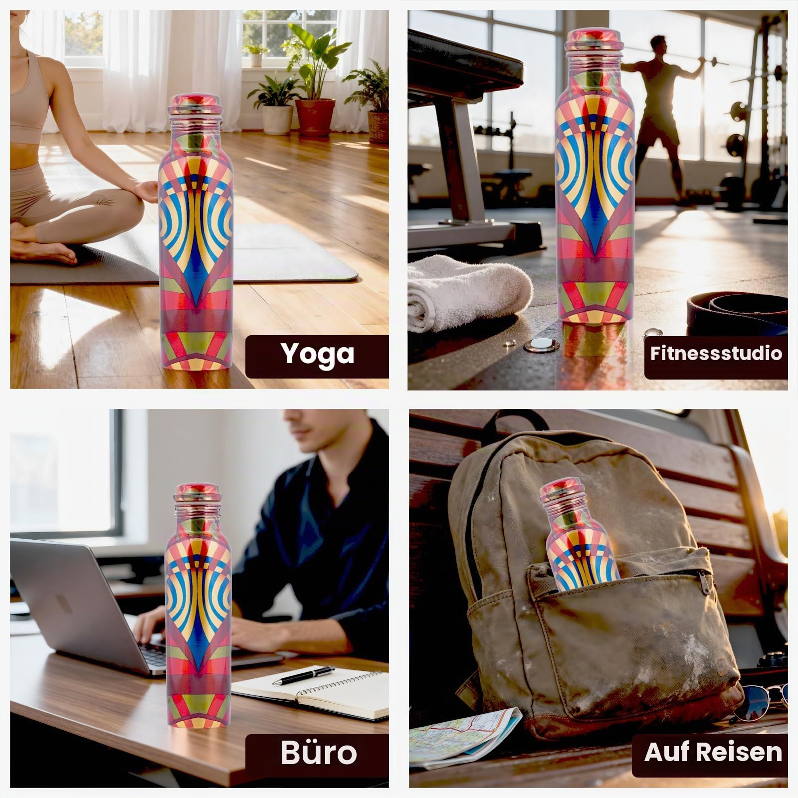 Craft Trade Trinkwasserflasche Kupfer Trinkflasche Rein Rot Flasche Wasserflasche mit Deckel und Tragetasche 34oz/1000 ml Auslaufsicheres Ayurveda Kupferflasche für Büro und Yoga- 2