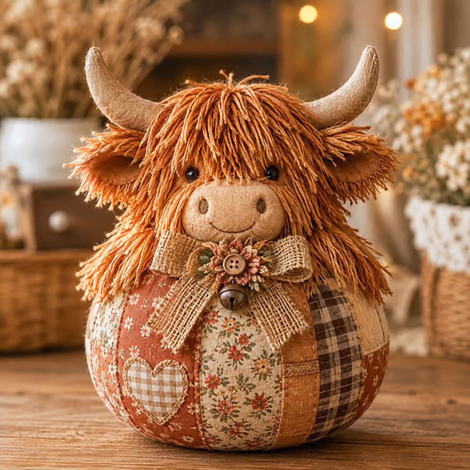 Patchwork Fabric Doll DIY Kit, Beginner Friendly Patchwork Fabric Plush Doll Craft Kit, Handmade Sewing Craft Kits with Pre-Cut, Stuffing Materials and Accessories (Highland Cow) — image 1