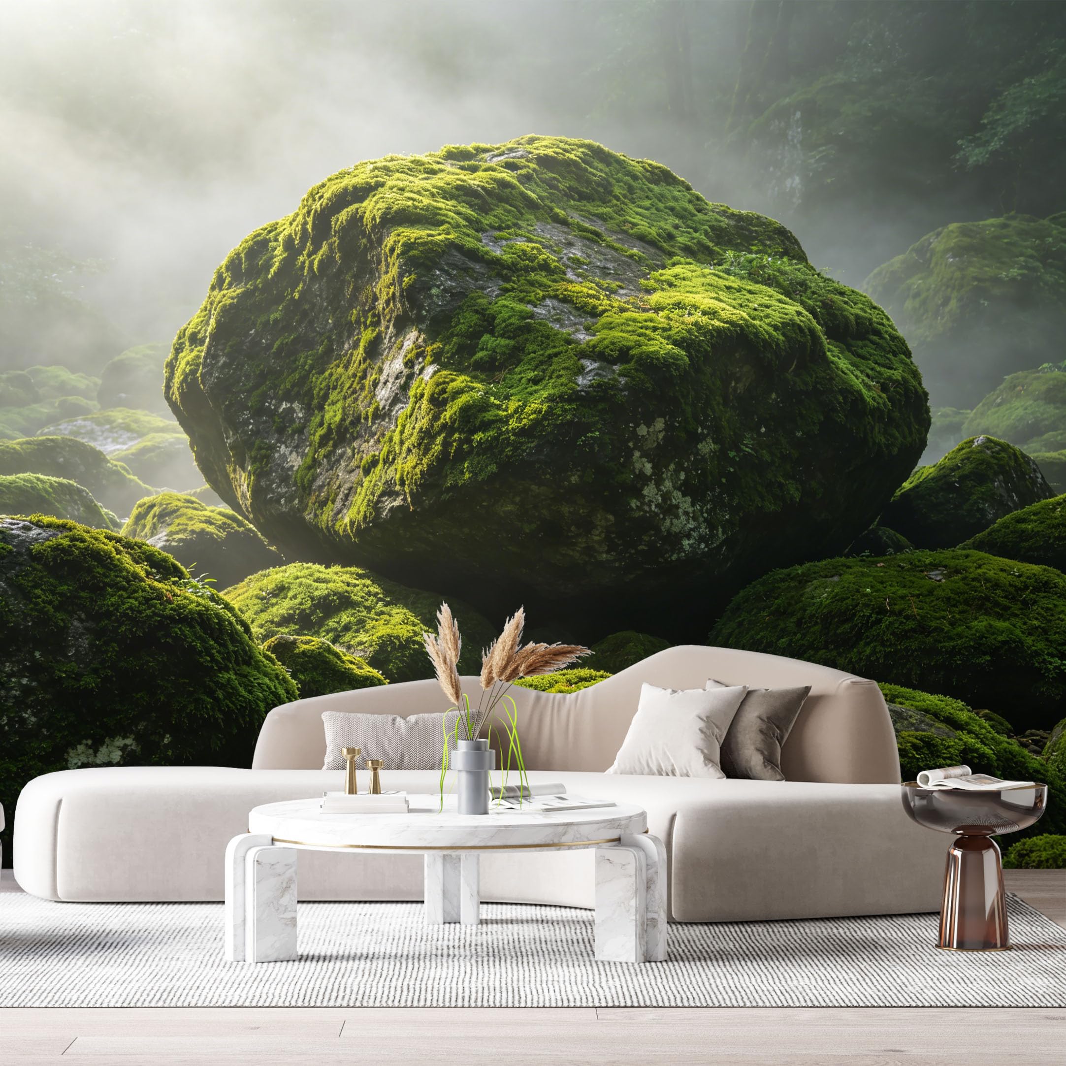 Custom Size Wall Murals Misty Forest Landscape Mossy Rocks Waterfall Valley SelfAdhesive Wall Fabric Removable Large Wallpaper for Photo Living Room