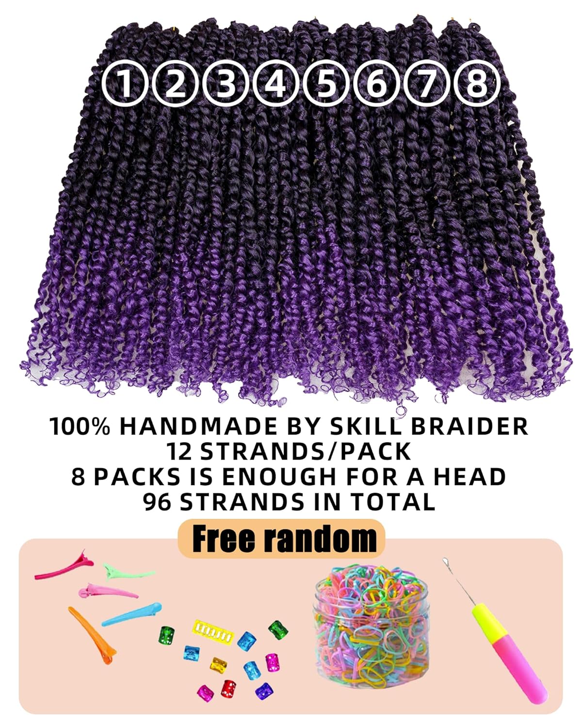 10 Inch 8 Packs Pre Looped Passion Twist Crochet Hair for Black Women and Kids-Ombre Purple,Super Soft Bouncy Synthetic Braided Hair Extensions(10 Inch-8 Packs,T1B/Purple)