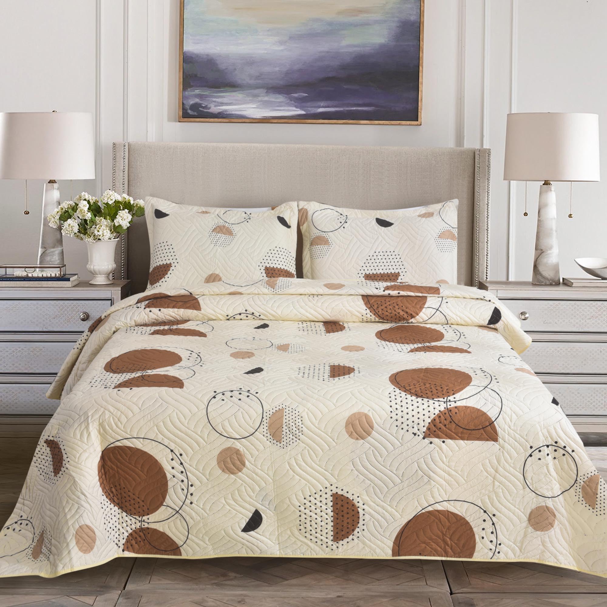 BOSKI LONDON 3 Piece Quilted Patchwork Bedspread with 2 Shams | Reversible Floral King Size & Double | Lightweight Microfiber Quilt | 220x240cm (Circle Dreams)