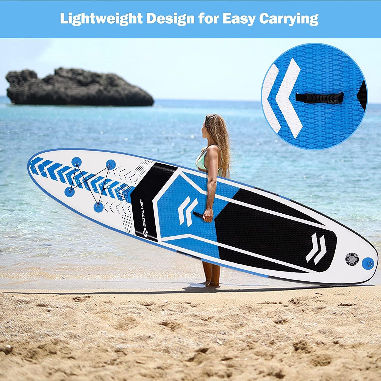 Goplus Inflatable Stand Up Paddle Board Package Includes Adjustable Travel Paddle Fin Pump Carry Backpack