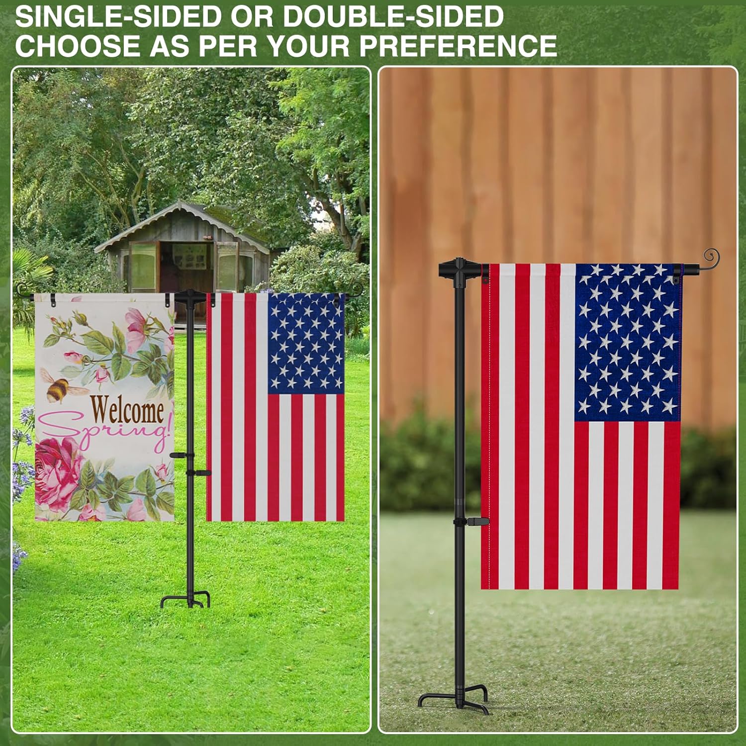 Garden Flag Stand Heavy Duty – 3/4" Thick Powder-Coated Aluminum Yard Flag Holder with 4-Prong Base for 12x18 Double Flags Outdoor Patio Decor - Image 7
