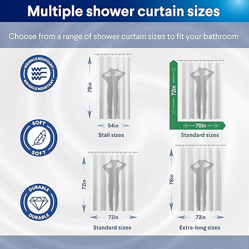 Miniatura 4 de CLOROX Cortina de ducha de baño con forro de PEVA impermeable y ligero, tamaño estándar para baño, con imanes pesados y 12 ganchos de metal, 70 x 72