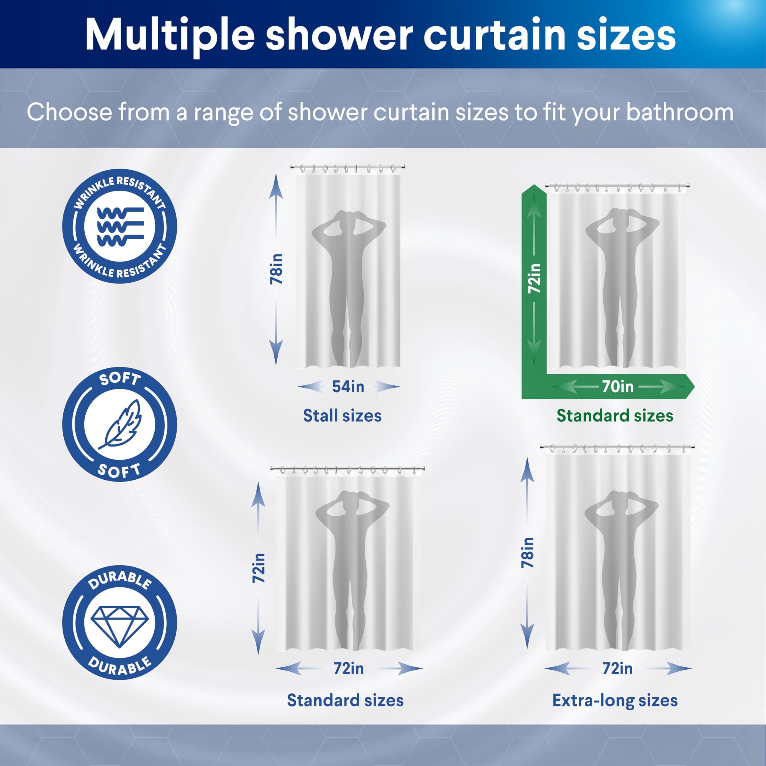 Clorox Rideau de Douche 100% Polyester avec Doublure imperméable en PEVA et 12 Crochets métalliques (Bleu Nuit)