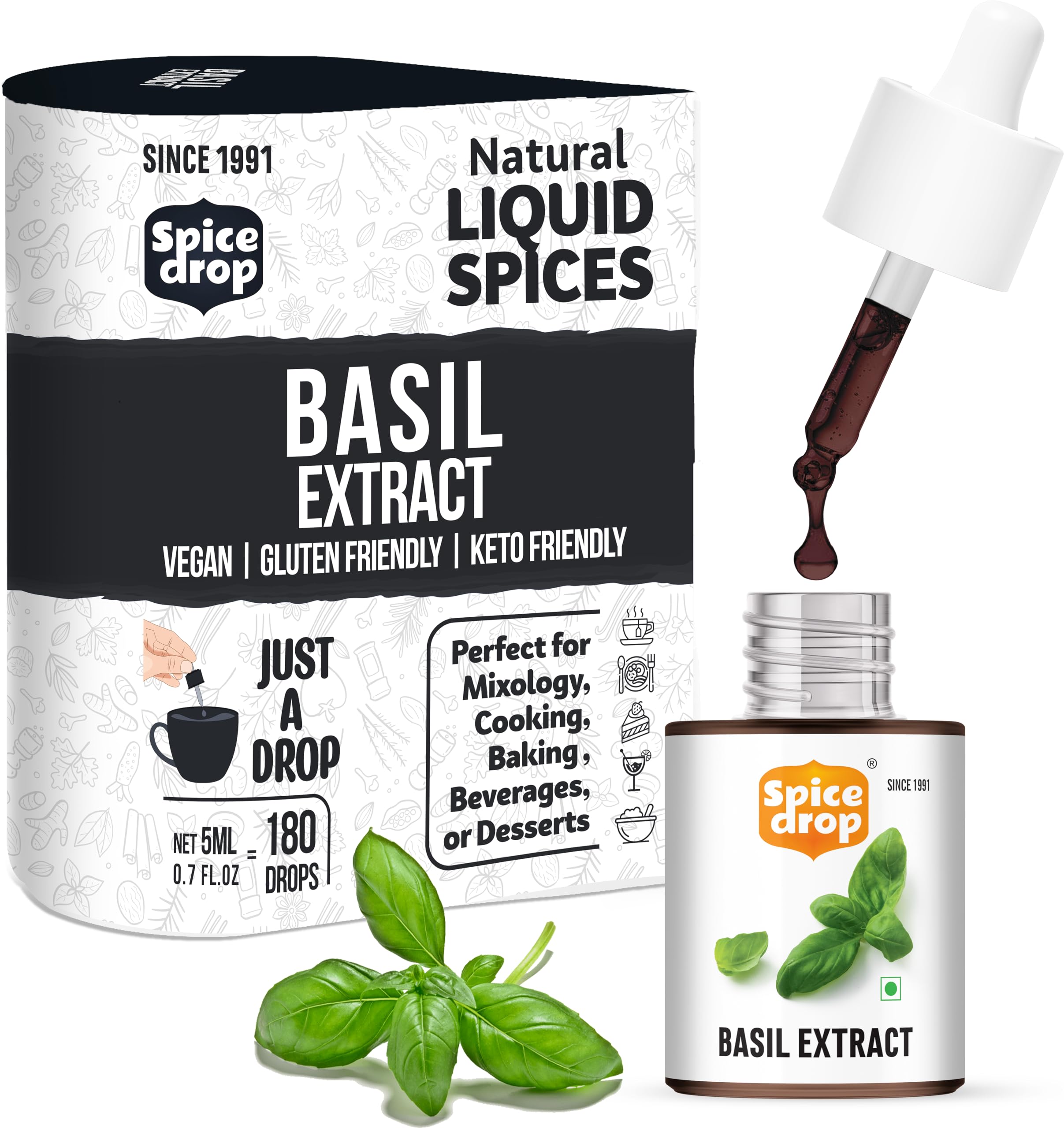 Spice DropBasil Extract | 100% Natural | For Soup, Pasta, Pizza, Spaghetti, Gourmet Dishes | 0.17oz (180 drops) | Natural Herb Extract | Authentic Flavor | Vegan | Keto & Paleo Friendly | Non-GMO | Squeeze, Drop And Stir
