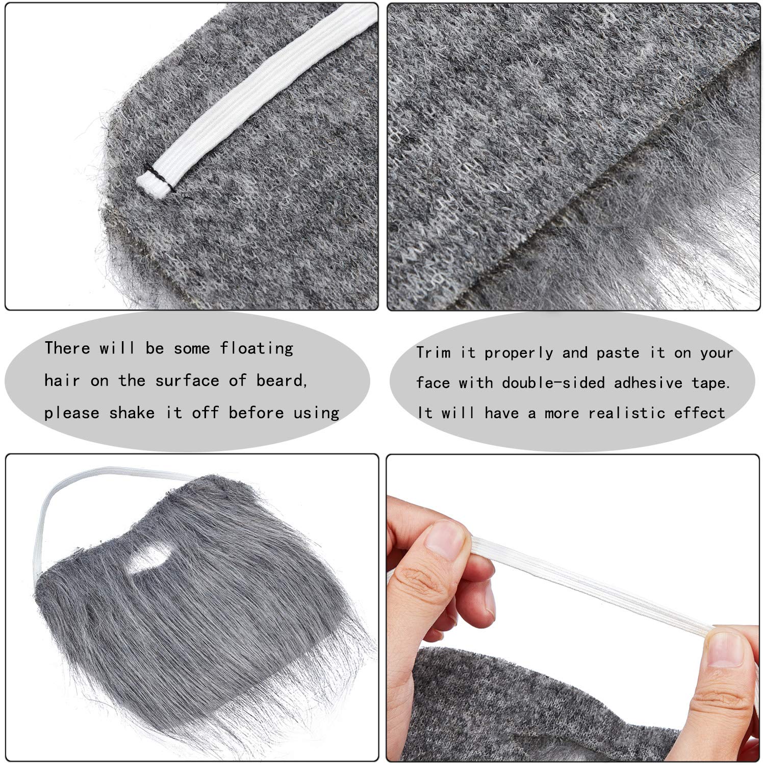 WILLBOND 4 Pcs Halloween Fake Beard Mustache, Black, White, Brown, Grey image 4