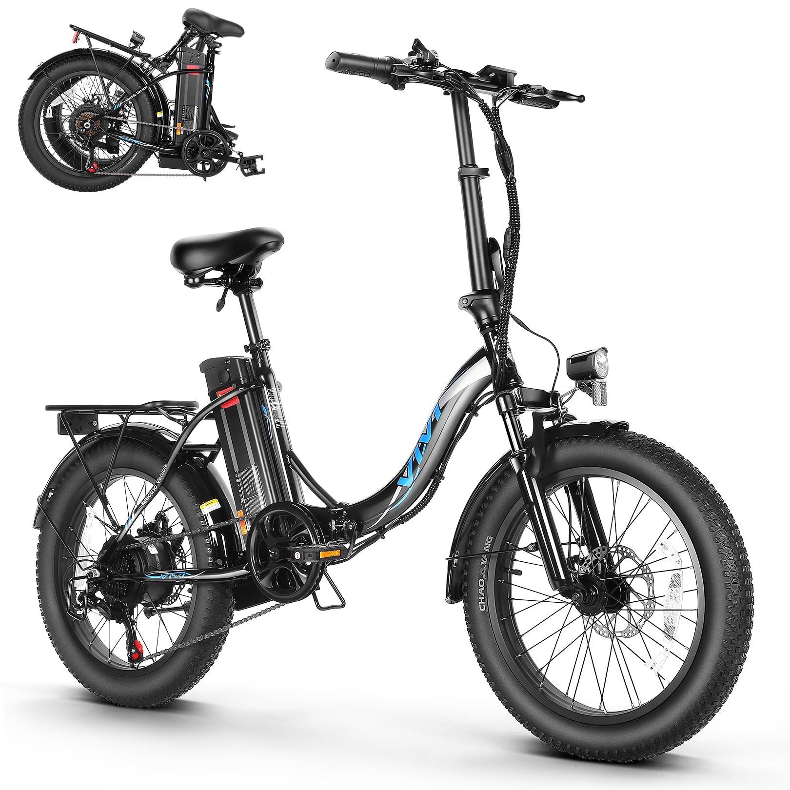 Vivi MT20UL Electric Bike 20" x3.0 Fat Tire Electric Bike with 48V 499.2WH Removable Battery, Peak 900W, 7-Speed, 21.7MPH, Up to 50 Miles Commuter Cruiser EBikes, Cruise Control, LCD Display, UL 2849