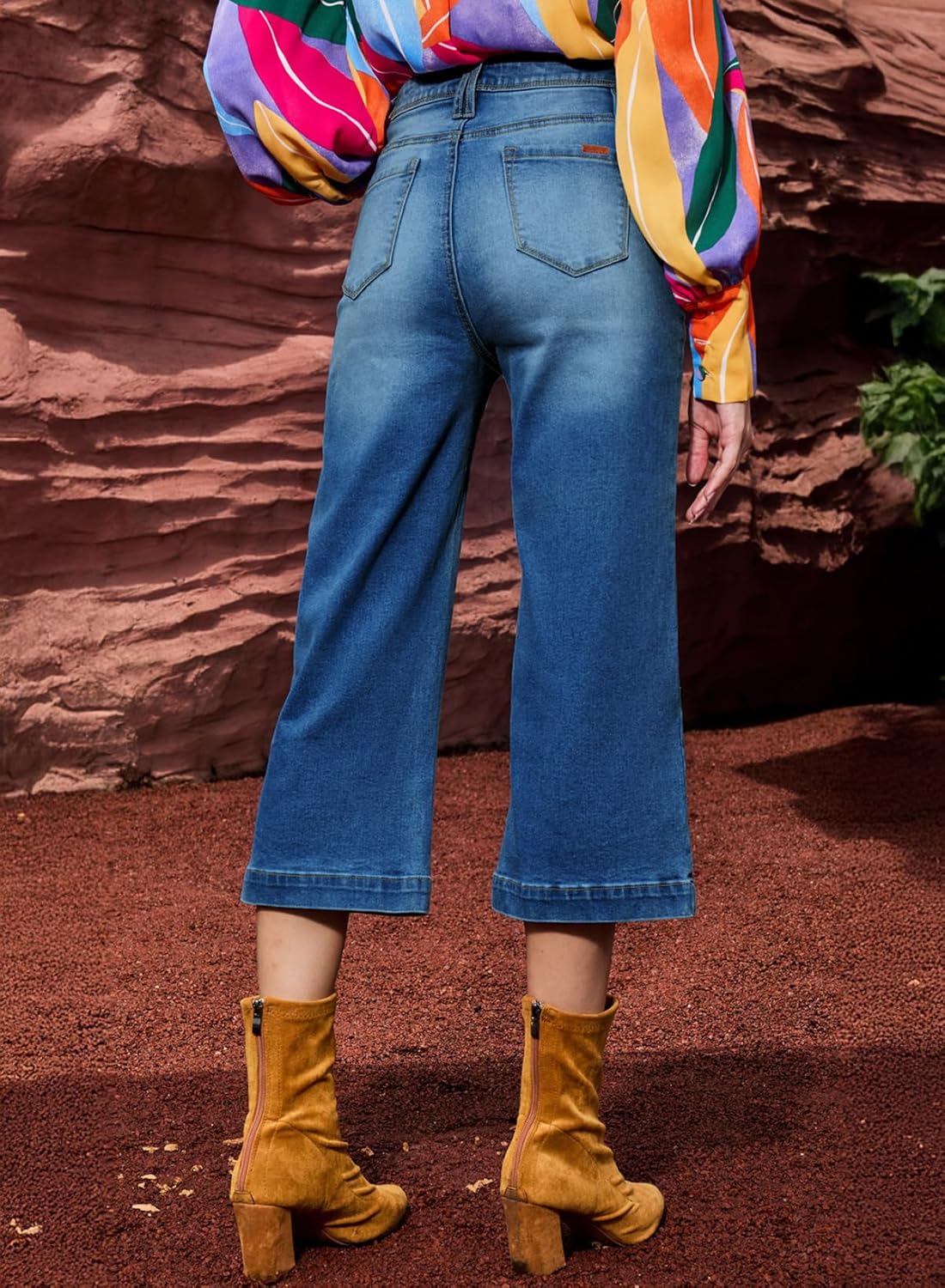 Sidefeel Women's Wide Leg Jeans High Waisted Stretchy Capri Pants - Image 8