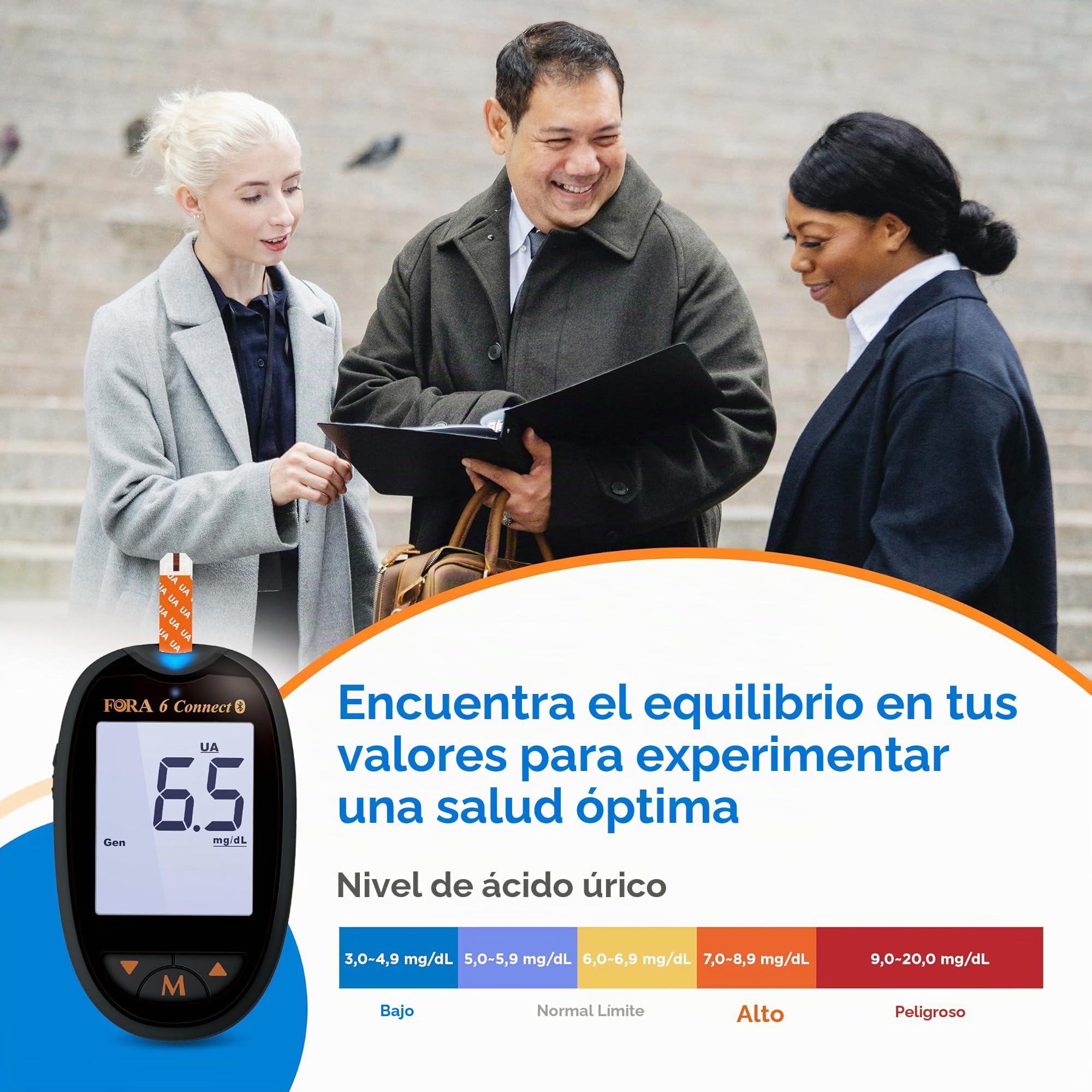 Medidor de ácido úrico FORA con 10 tiras de prueba incluidas 10 ayudas para punción en el paquete