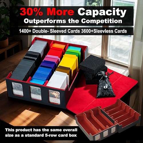 Miniatura 4 de Scimi Caja de almacenamiento de tarjetas con bandeja de dados con capacidad para más de 800 tarjetas con funda para MTG, YuGiOh, Uno, tarjetas