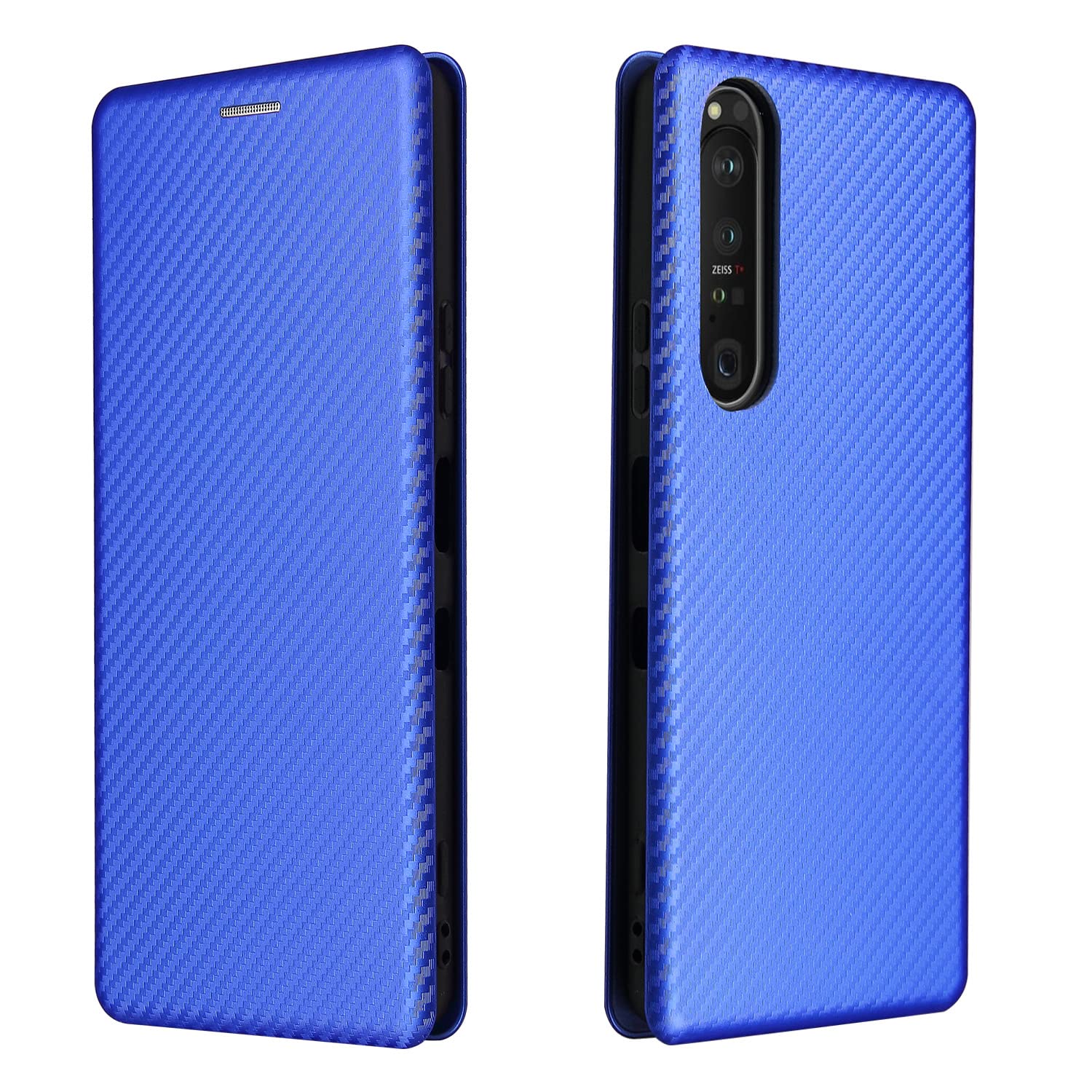 PROPFE Etui z klapką do Sony Xperia 10 IV, etui z teksturą włókna węglowego, styl portfela magnetyczne etui na karty foliowe odporne na wstrząsy skórzane etui na telefon, niebieskie