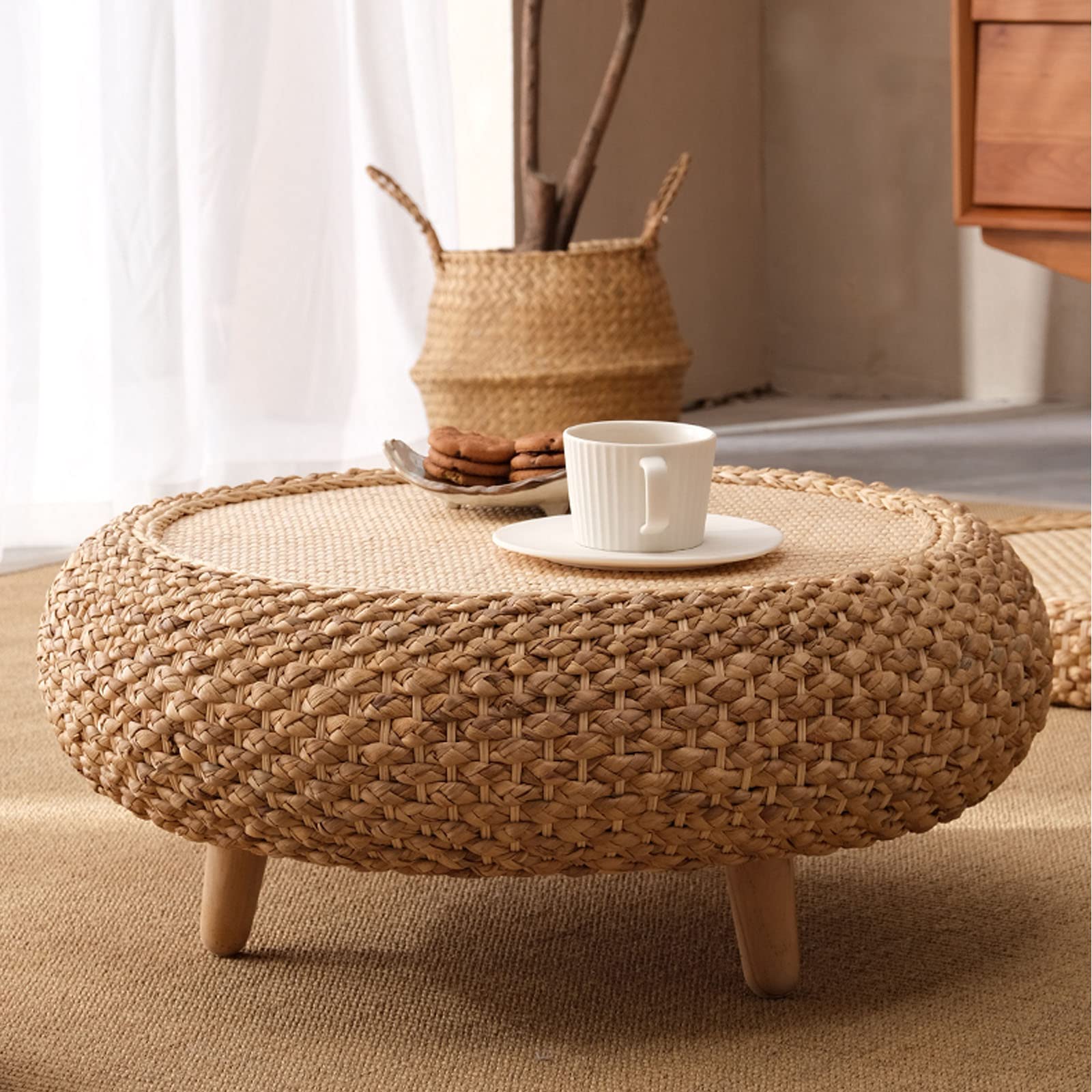 Table basse en rotin tissé à la main, décoration élégante de 40cm