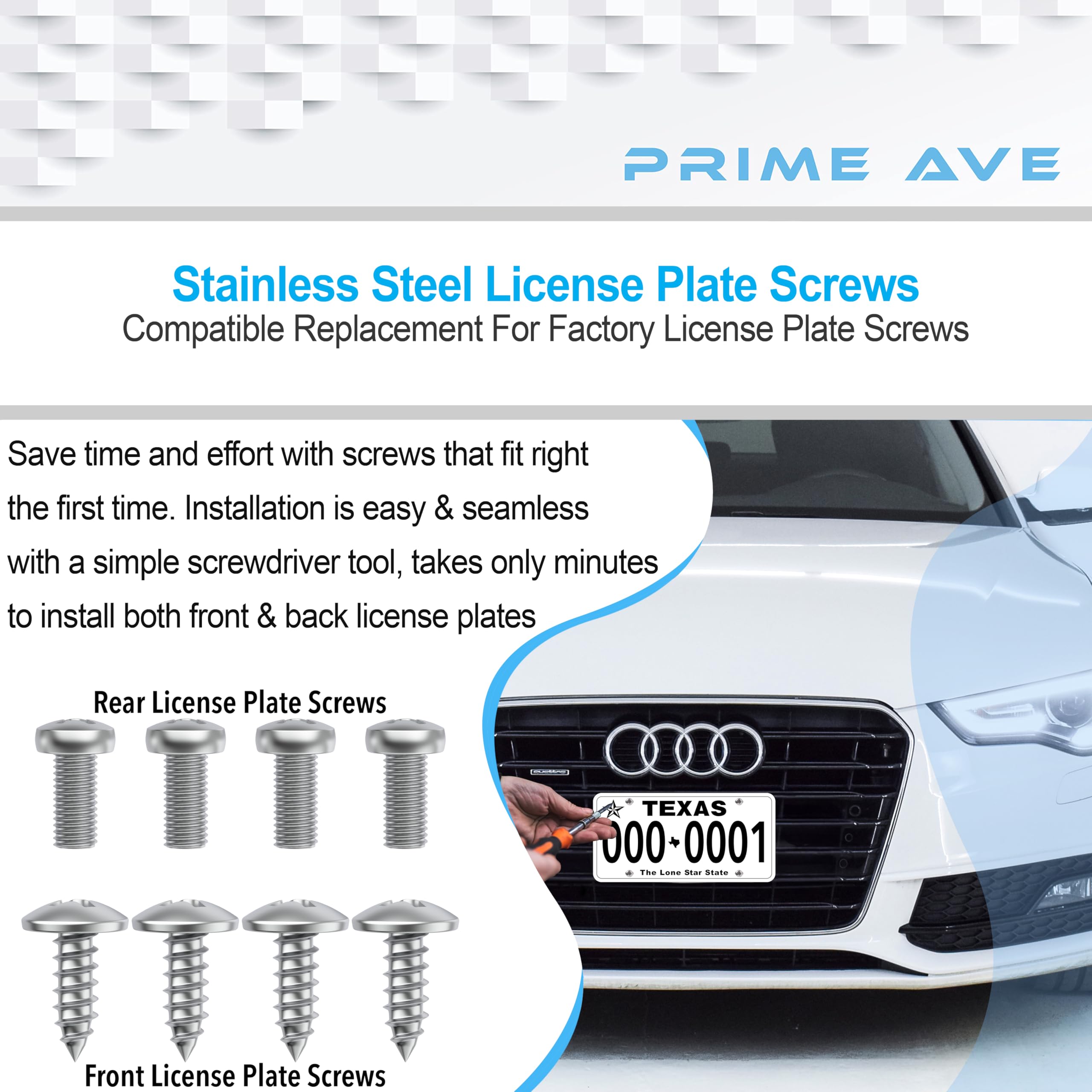 Replacement Rear License Plate Screws For Audi A5 Quattro - Stainless Steel, Black Oxide, Pack Of 4 - View #2