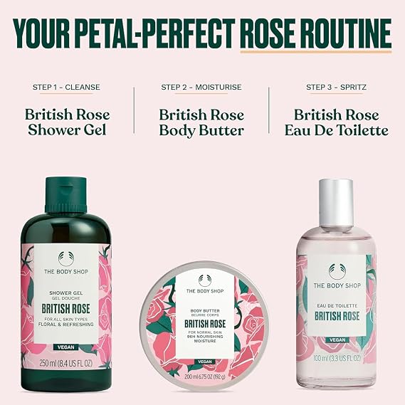 The Body Shop British Rose Shower Gel (1x 250ml), Floral Womens Shower Gel, Body Wash for Women, for All Skin Types, Shower Foam with 92% Natural Origin, Vegan Body Care