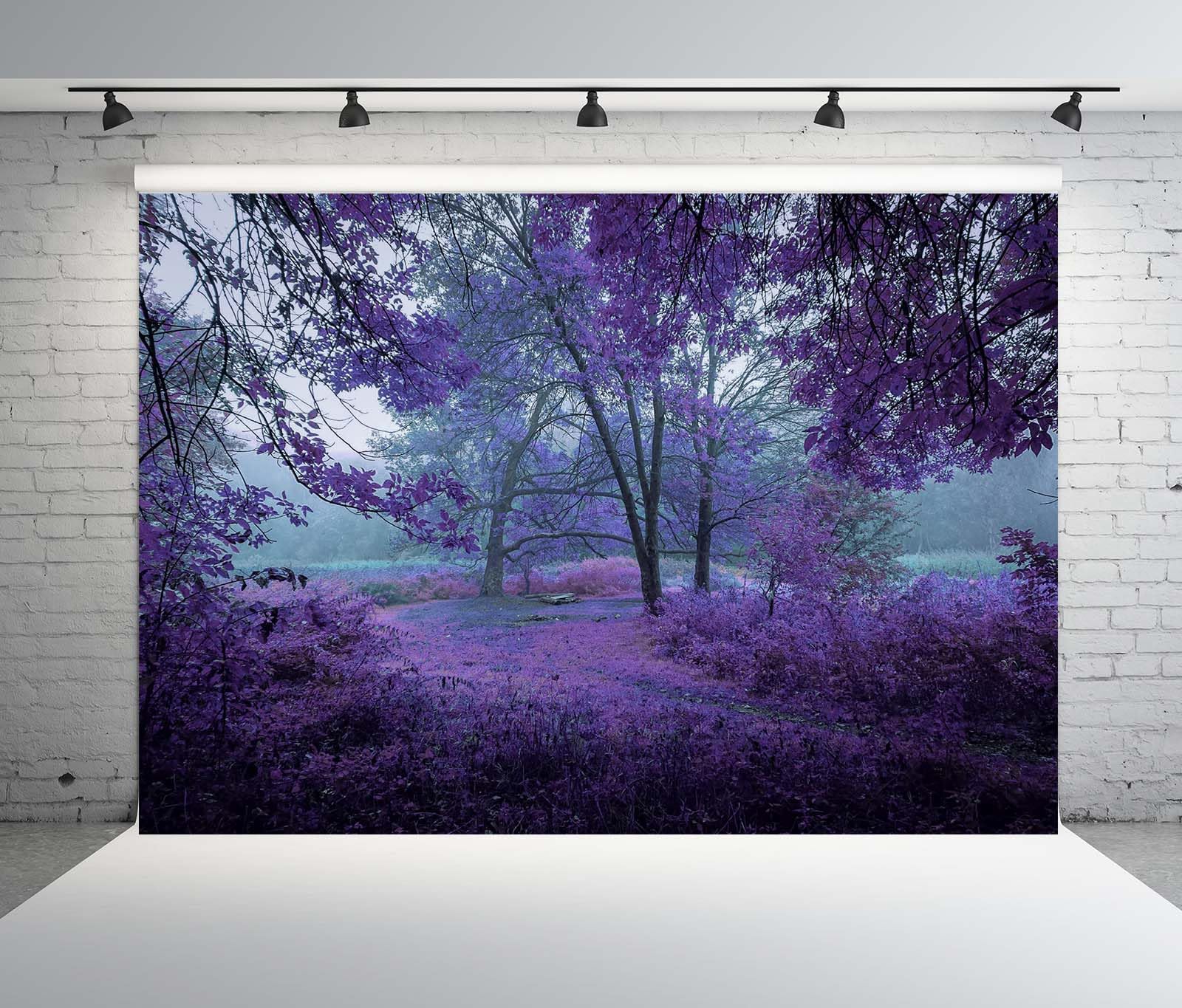 BELECO 4.6x3m Telo sfondo bosco viola | Bosco nebbioso foglie viola paesaggio autunnale natura sfondo festa ritratti shooting accessori