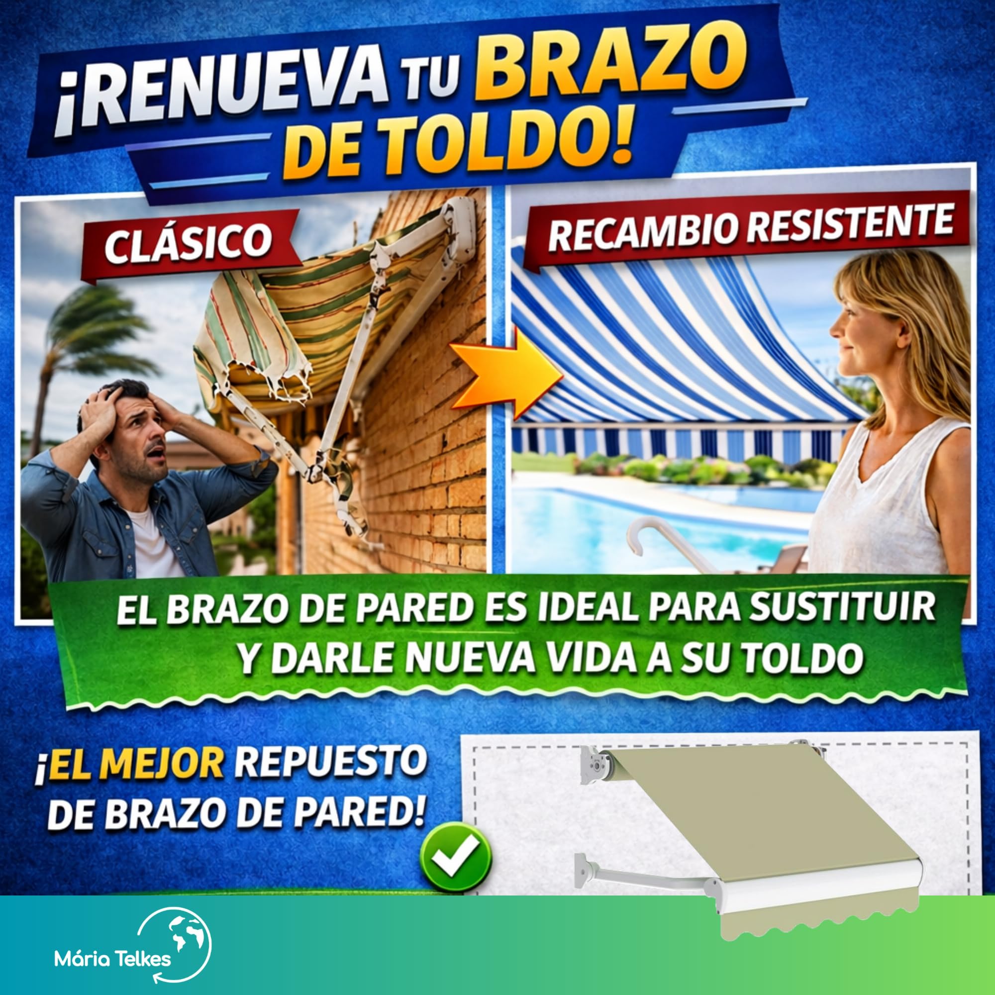 Juego Brazos de Toldo Blanco Punto Recto 100 centímetros | Brazos para Pared Ventana Balcón Exterior | Recambio Resistente | Toldo Aluminio Lacado Alta Durabilidad (100 Cm, Blanco)