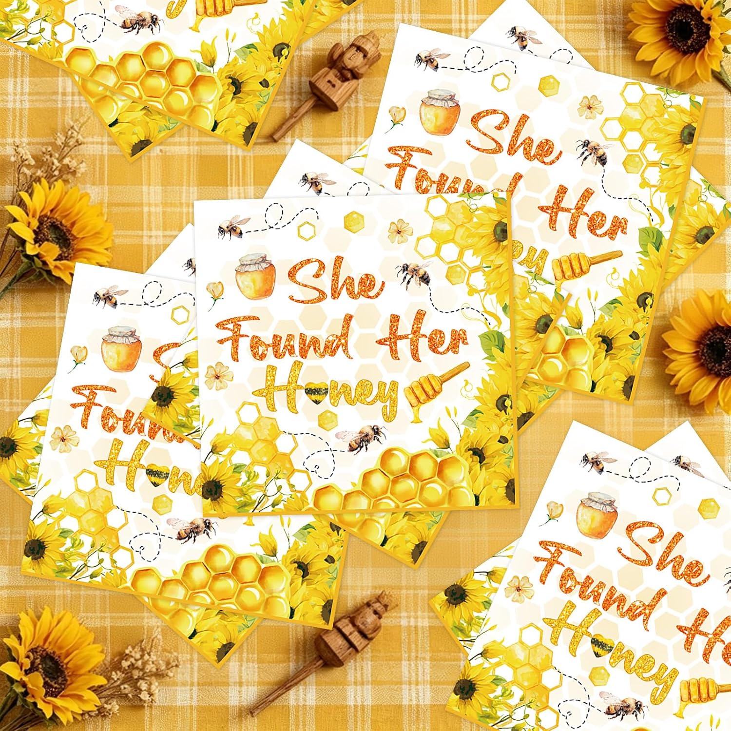 Wxiben She Found Her Honey Napkins Decor, 50PCS Honey Bride to Bee Bridal Shower Disposable Pape Napkins Party Decorations, Bee Bridal Shower Decoration for Engagement Wedding Bachelorette Supplies