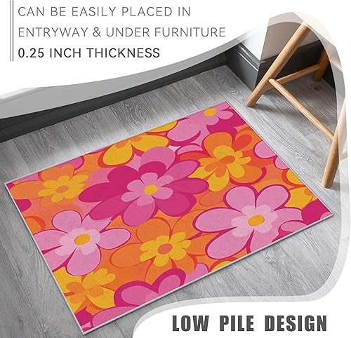 Miniatura 5 de Groovy - Alfombra floral lavable, estilo retro, de 6 x 8 a 70 pies, para dormitorio, sala de estar, decoración del hogar, suave, antideslizante, no
