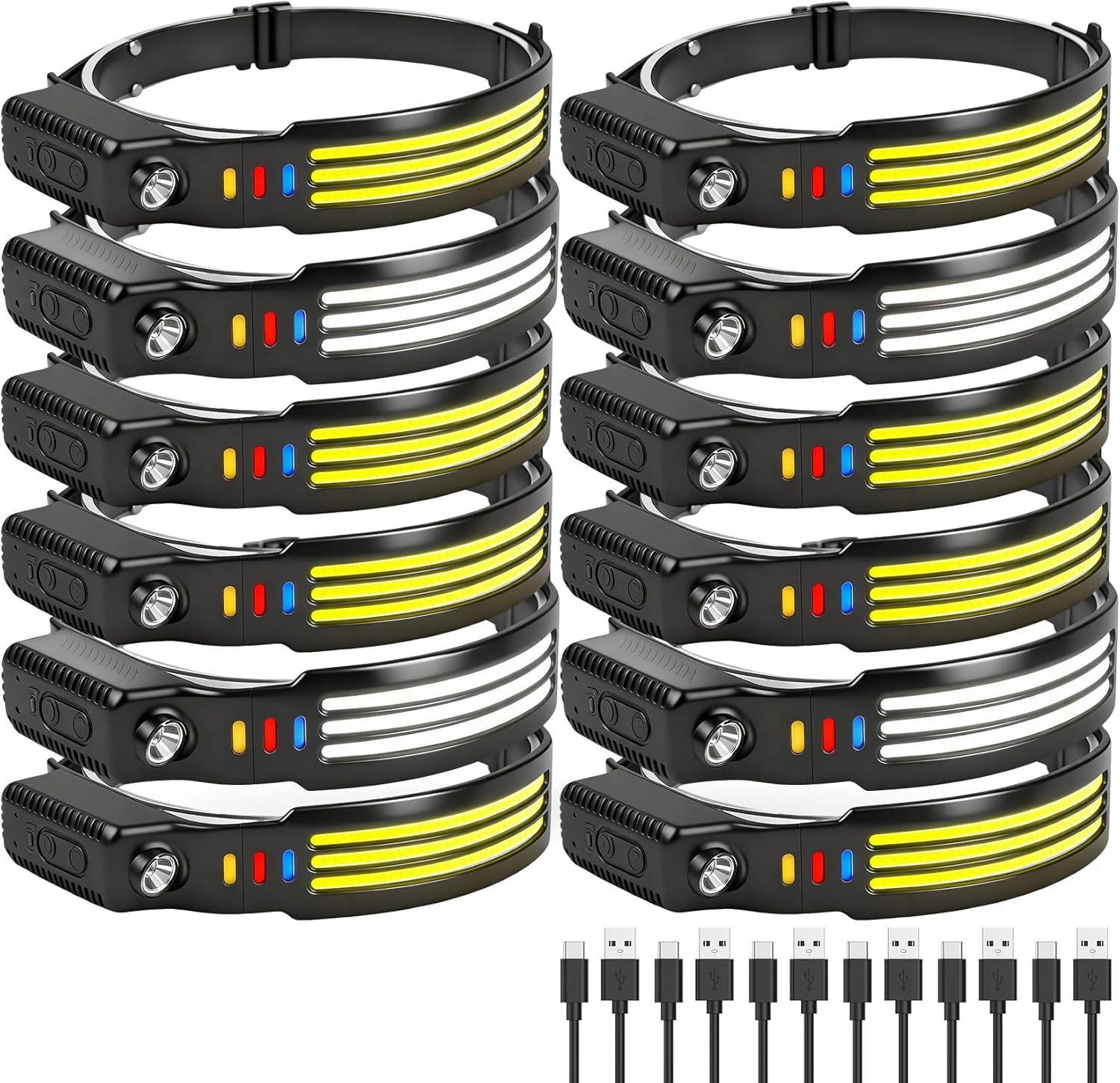 6Pack LED Headlamp Rechargeable, 1200 High Lumen Head Lamp, 230°Wide Beam, 5 Light Modes, IPX6 Waterproof Head Light for Camping, Running, Hiking