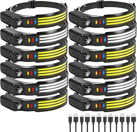 12-Pack LED Headlamp Rechargeable, 1200 High Lumen Head Lamp