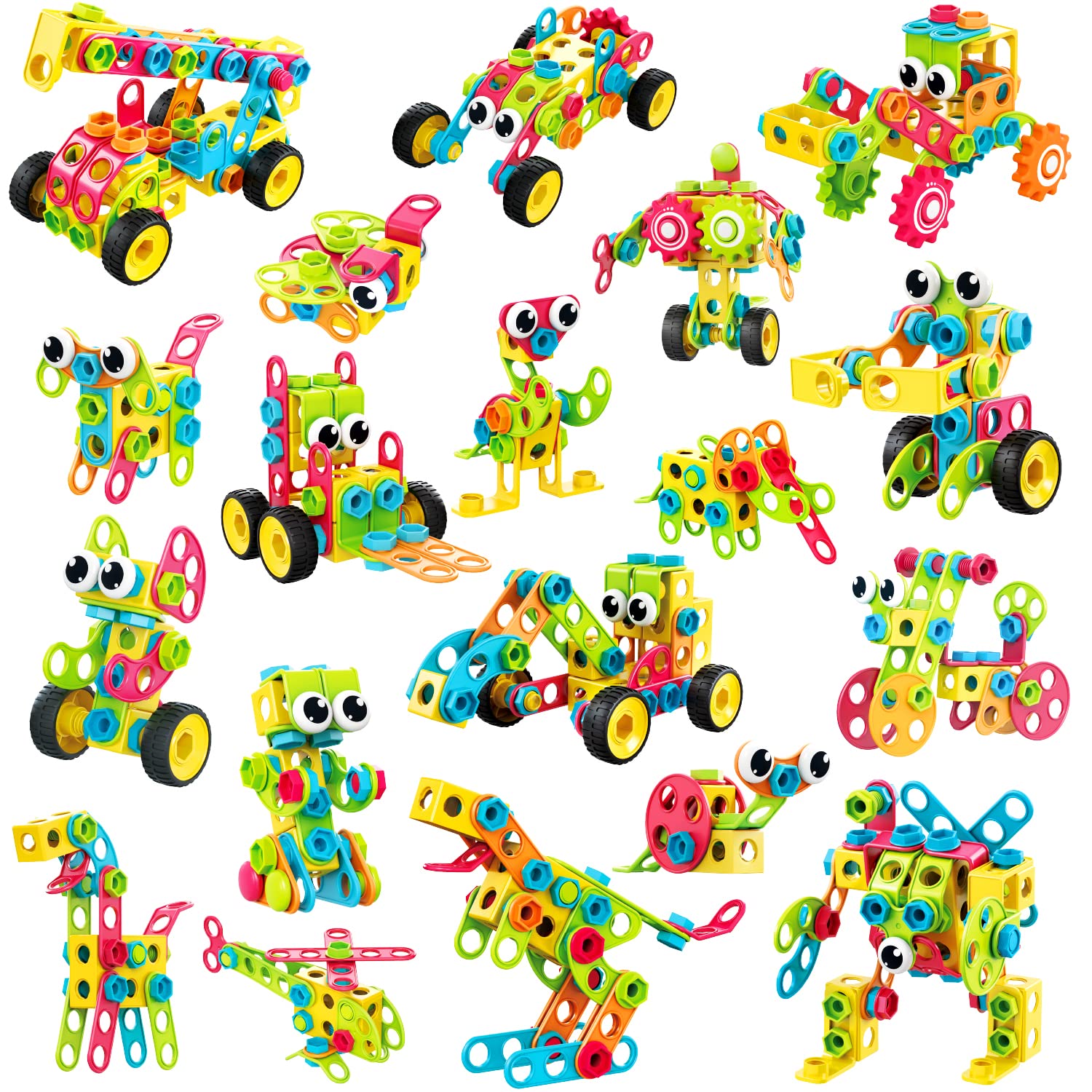 NXONE 195 PCS Educational STEM Toys for Boys and Girls Ages 3 4 5 6 7 8 9 10 Construction Building Blocks Toy Building Sets Kids Toys Creative Activities Games with Storage Box, view 7