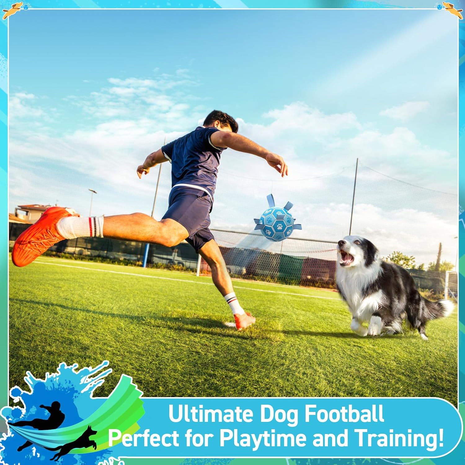 QDAN Dog Soccer Balls Toys : Premium Dog Soccer Ball with Straps, Outdoor Dog Toys, Pet Training Soccer for Medium Large (8 Inch)