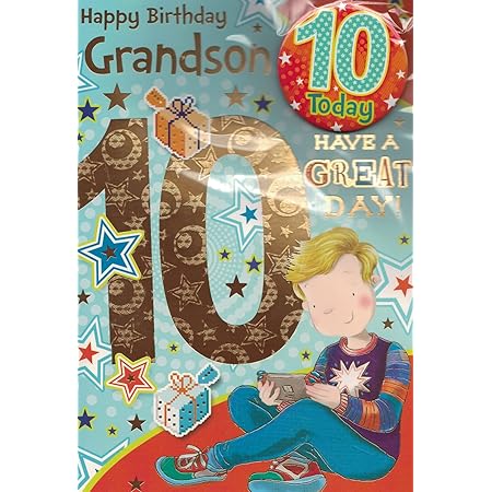 Grandson Age 10 Ten Birthday Card with Badge**9 X 6 INCHES**1DT Class ...