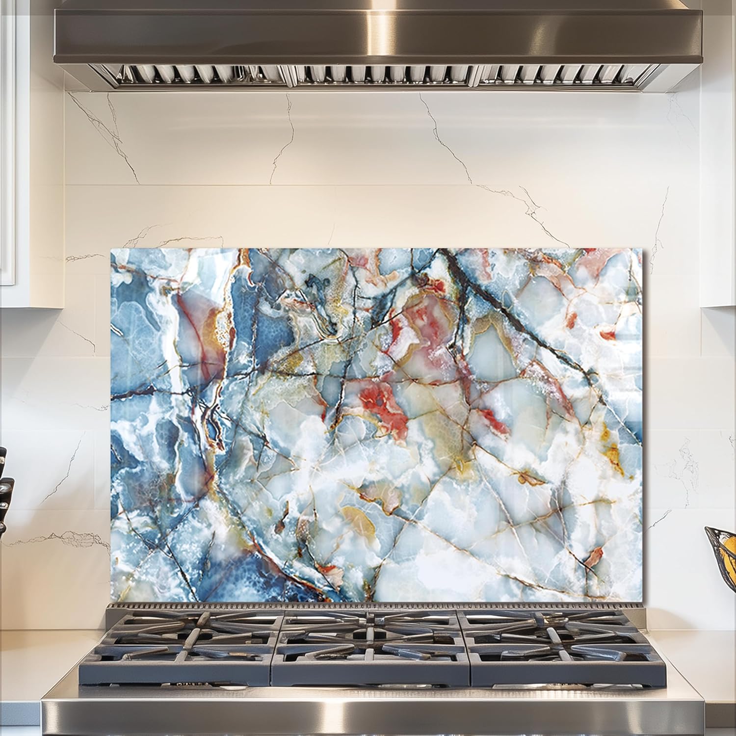 fzxwyishu Marble pattern,Tempered Glass Backsplash For Kitchen Behind Stove,Easy to Clean Kitchen Sink Cover Splash Guard, Home Kitchen Décor (30"x20"(76.2x50.8cm))