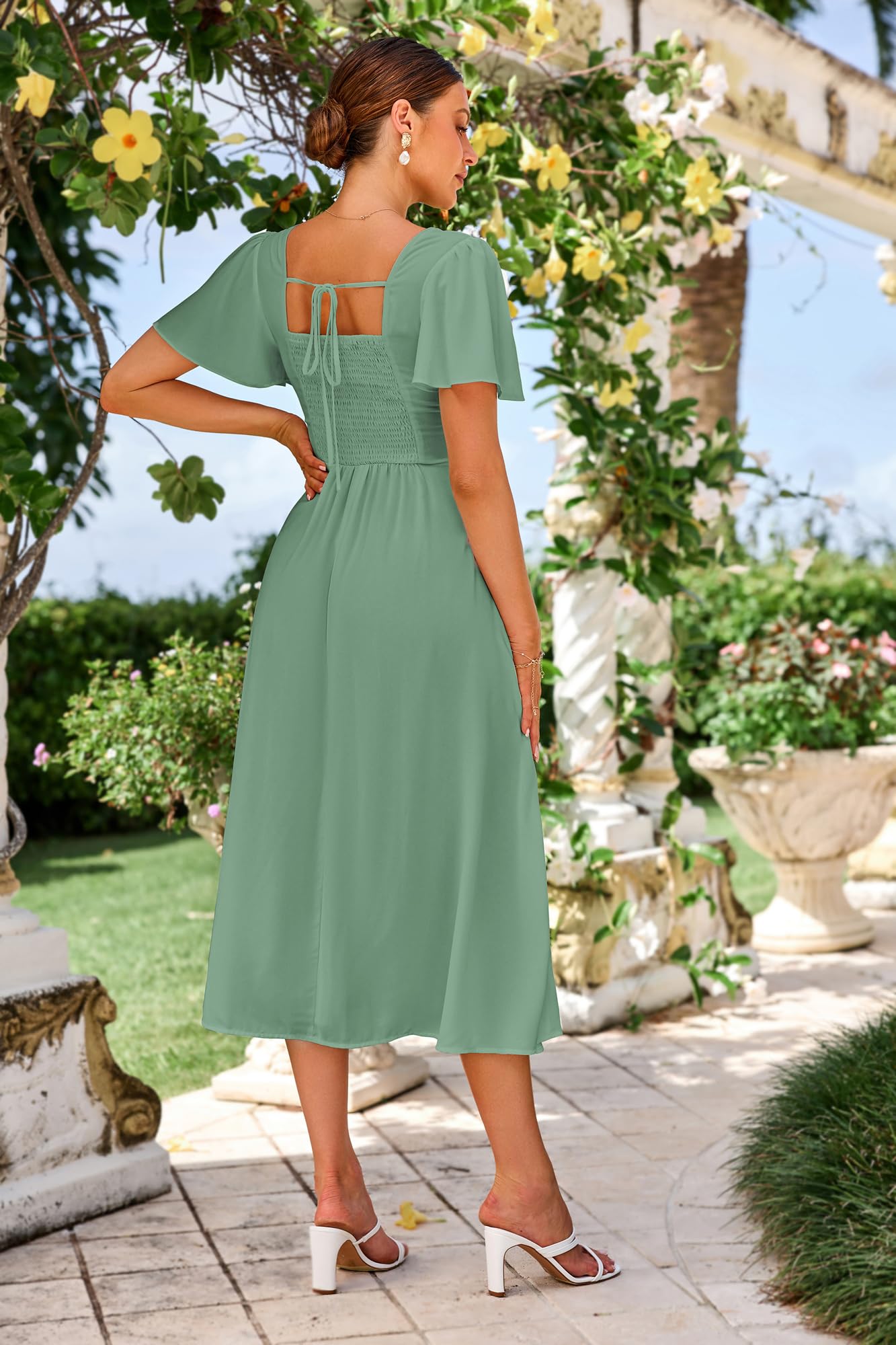 Grace Karin Ausgehen Dating Beach High Waist A-Linie Cocktaikleid Slim Fit Boho Chiffon Kleid Modern Bequemes Sommerkleid Hellgrün S – Bild 4