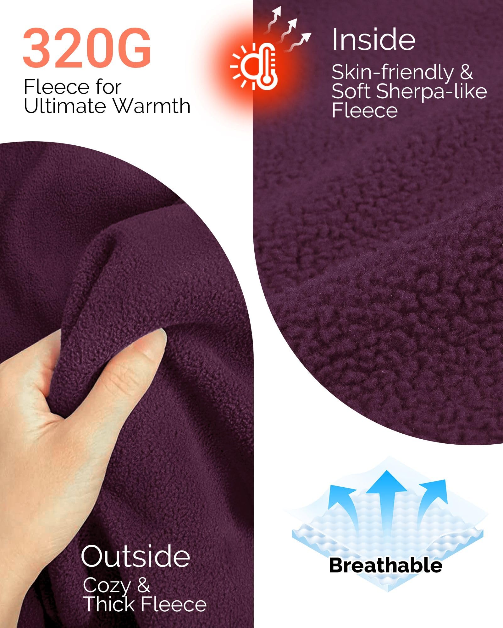 Outdoor Ventures Veste polaire pour femme avec fermeture éclair sur toute la longueur, sweat à capuche en polaire chaude avec 6 poches pour la randonnée et les loisirs