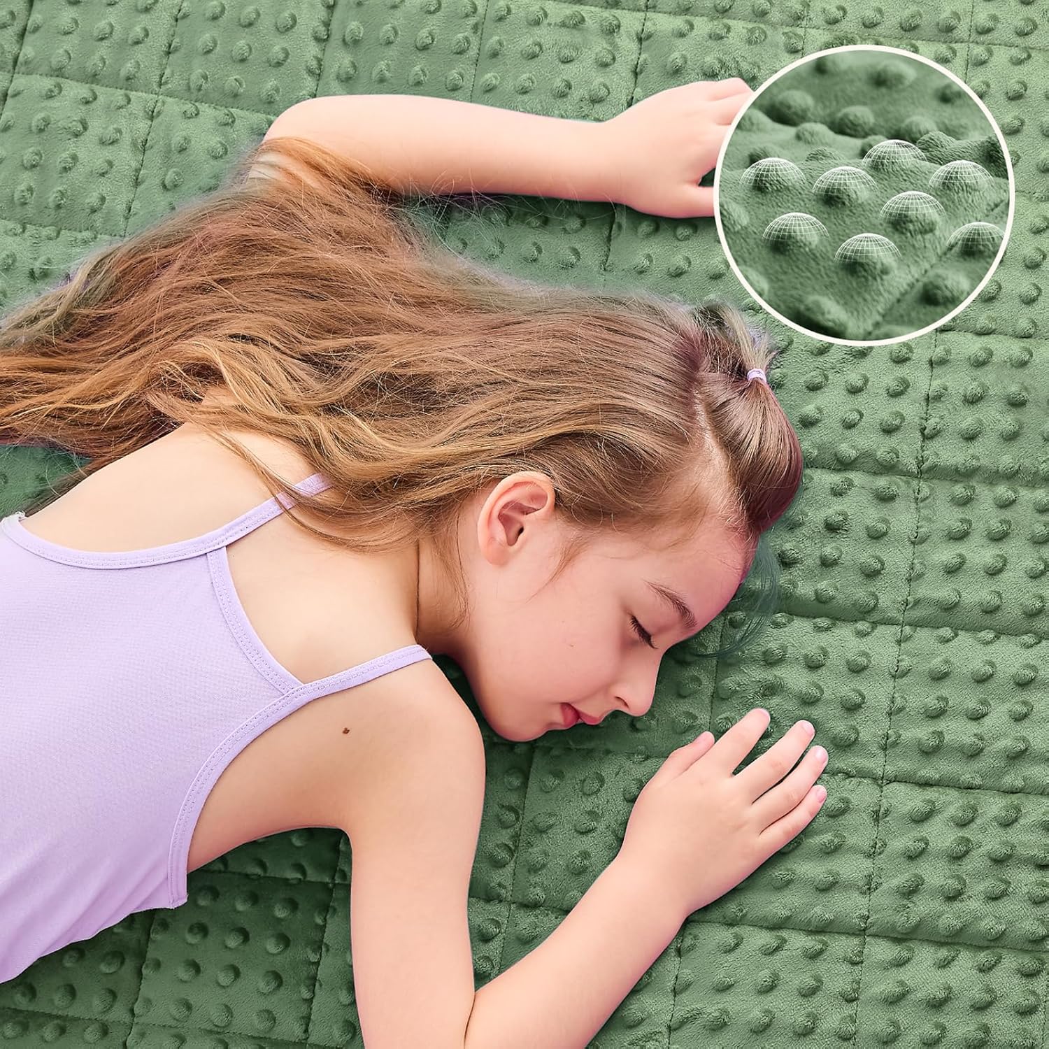 yescool Weighted Blanket 3 lb Moss Green Small Weighted Lap Blanket for Boys and Girls, Cooling Weighted Throw Blankets Minky Heavy Blankets, for 20-45lbs, 36 * 48in