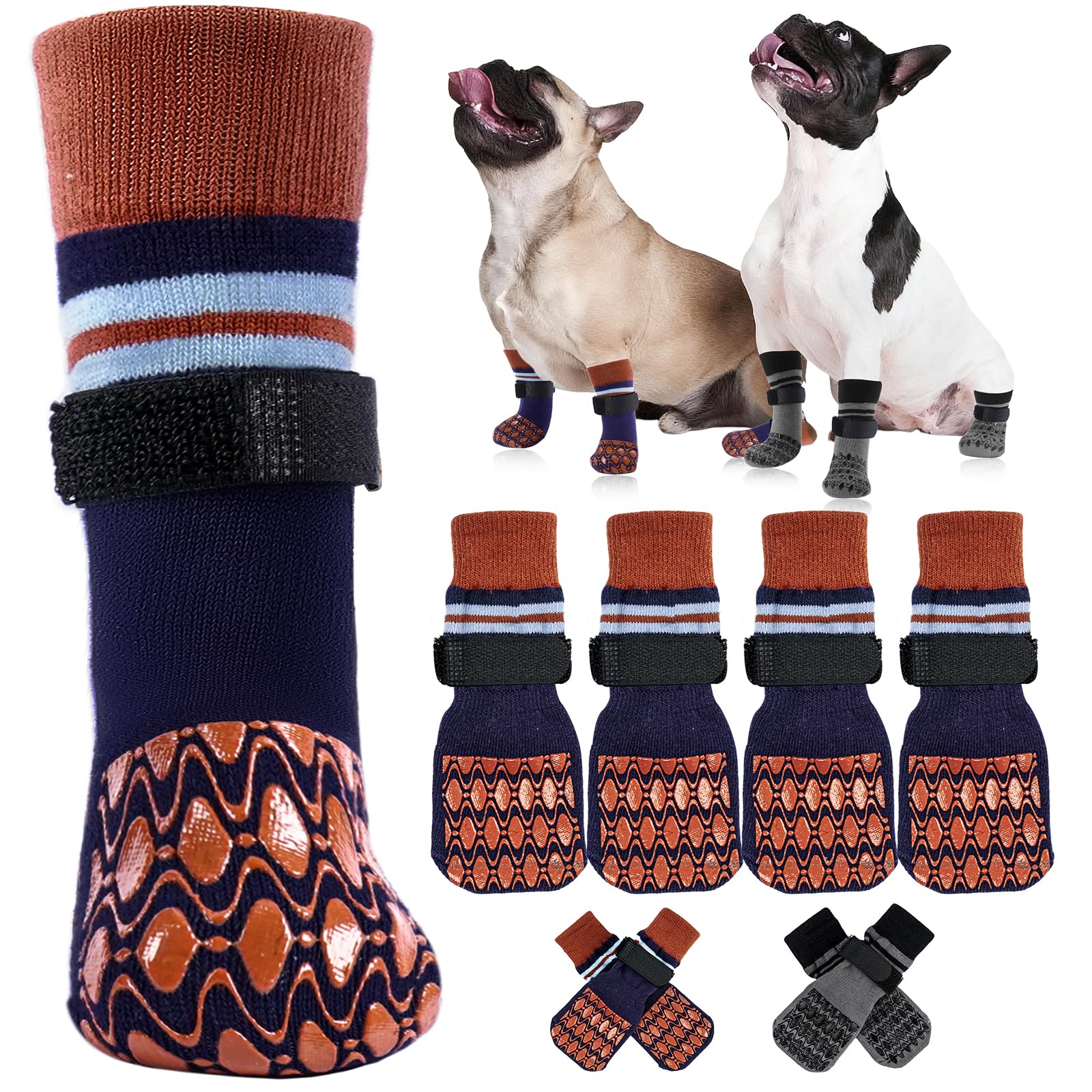 Kuoser Anti-Slip Dog Socks Walking Boots Anti Lick Paw Protectors, Brown XL