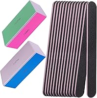 AhaTopia 12pc Nail File & 4-Way Buffer Set - 100/180 Grit Files + 120/240/600/3000 Grit Buffers for Shiny Natural/Acrylic Manicure