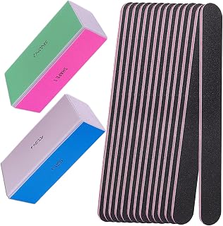 AhaTopia 12pc Nail File & 4-Way Buffer Set - 100/180 Grit Files + 120/240/600/3000 Grit Buffers for Shiny Natural/Acrylic Manicure